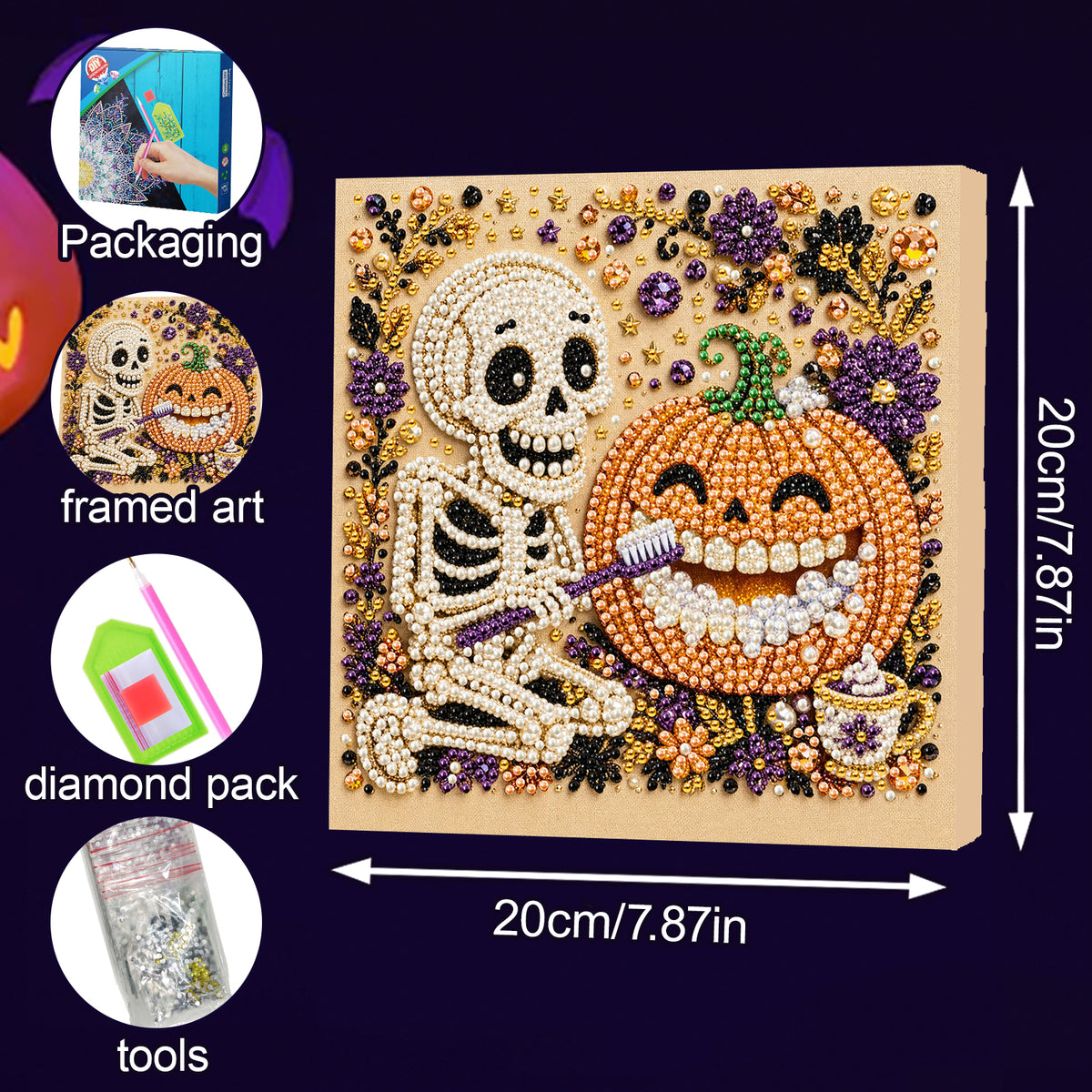 Skeleton Brushing Pumpkin’s Teeth