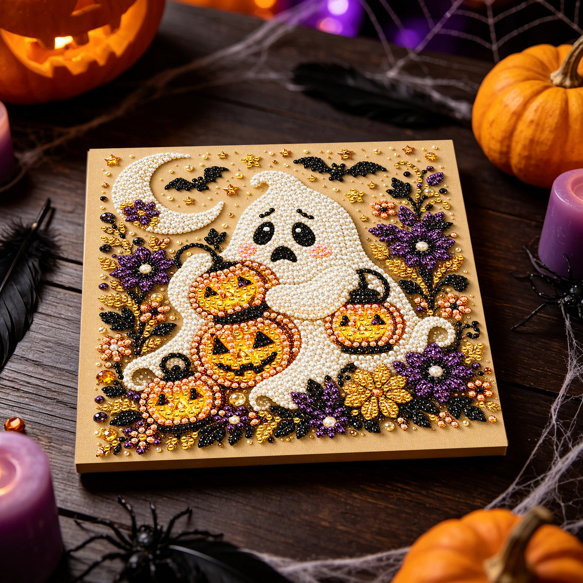 Cute Ghost Holding Pumpkins