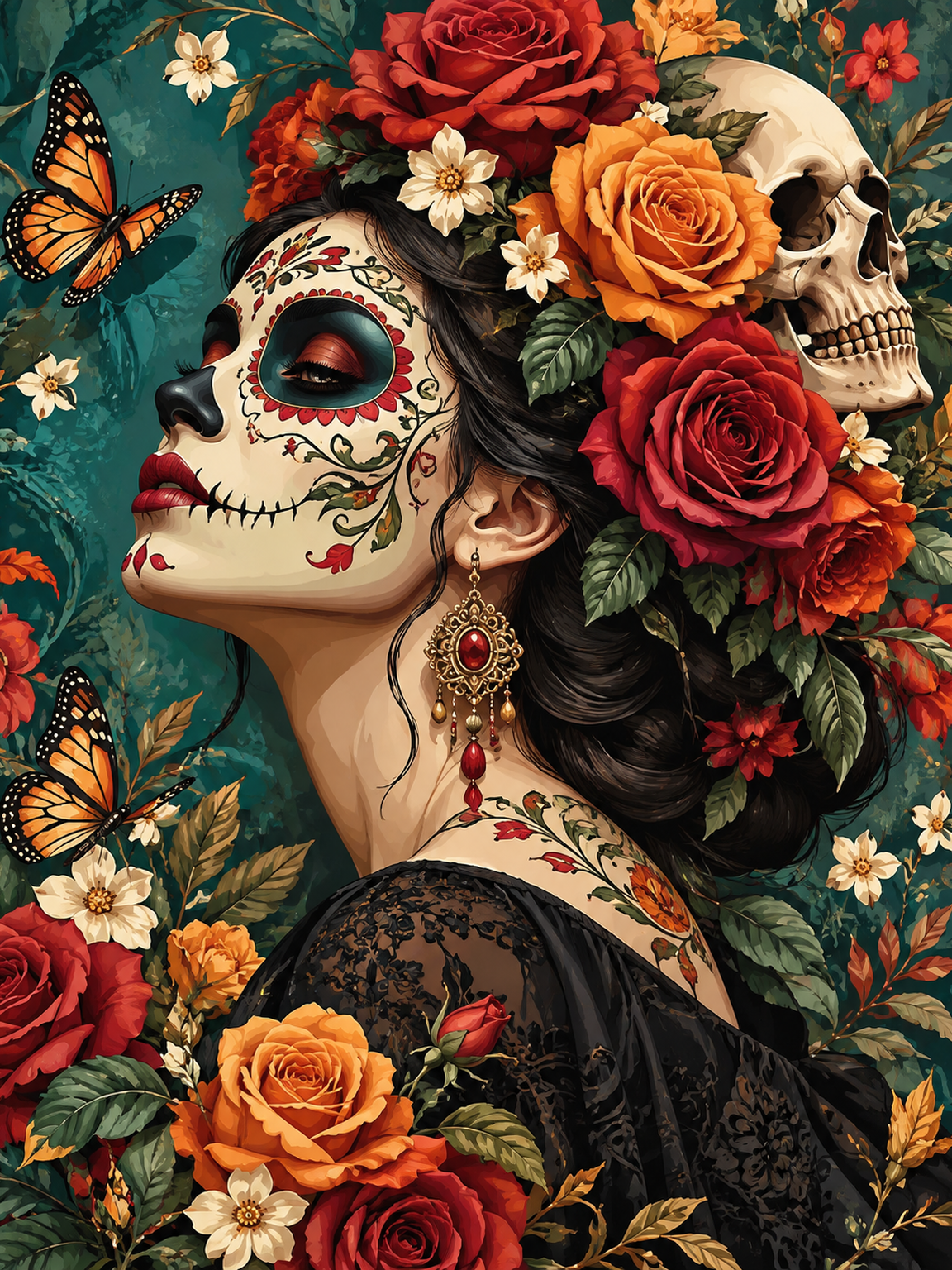 Floral Day of the Dead Portrait original diamond painting artwork