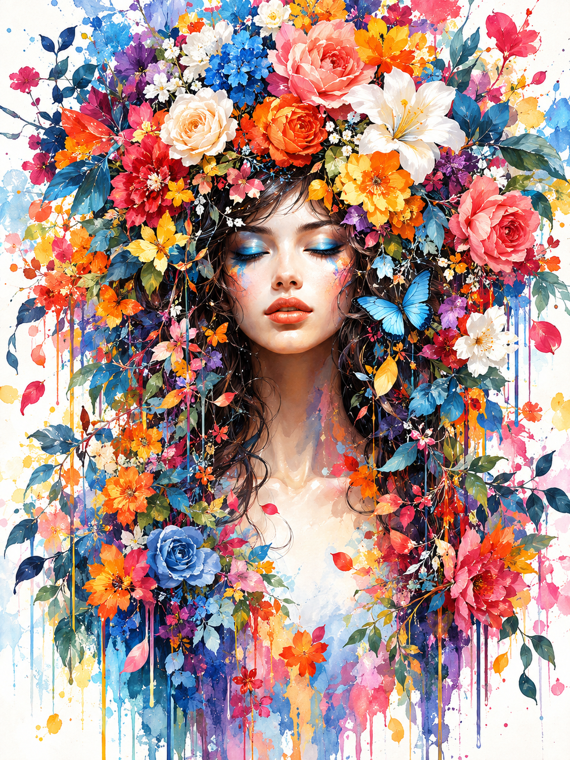 Floral Crown Woman in Watercolor Bloom original diamond painting artwork