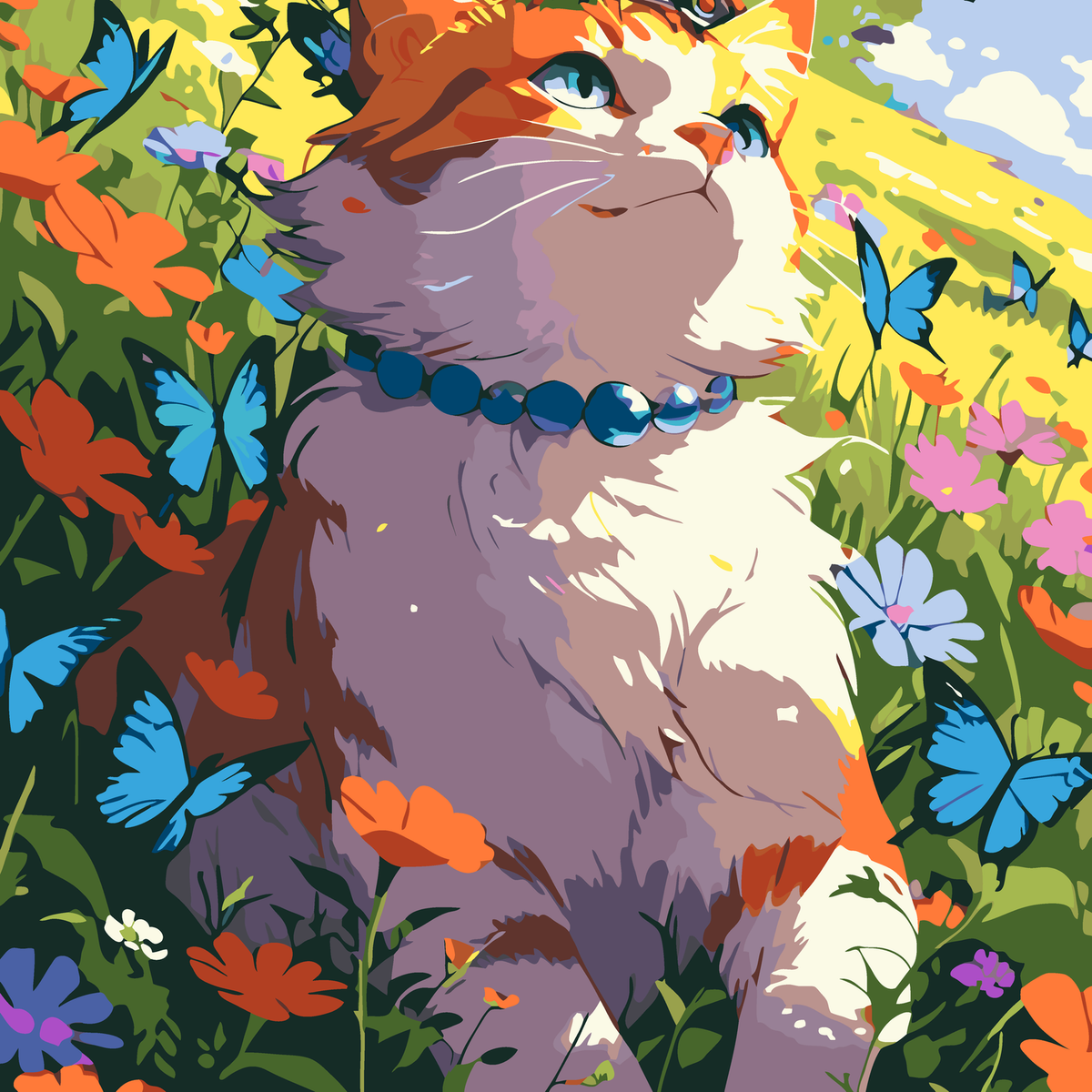 Butterfly Garden Cat original diamond painting artwork