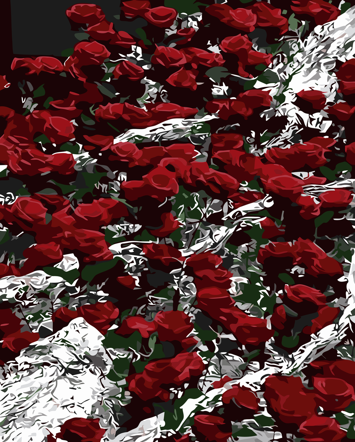 Crimson Roses and Ivory Blooms original diamond painting artwork