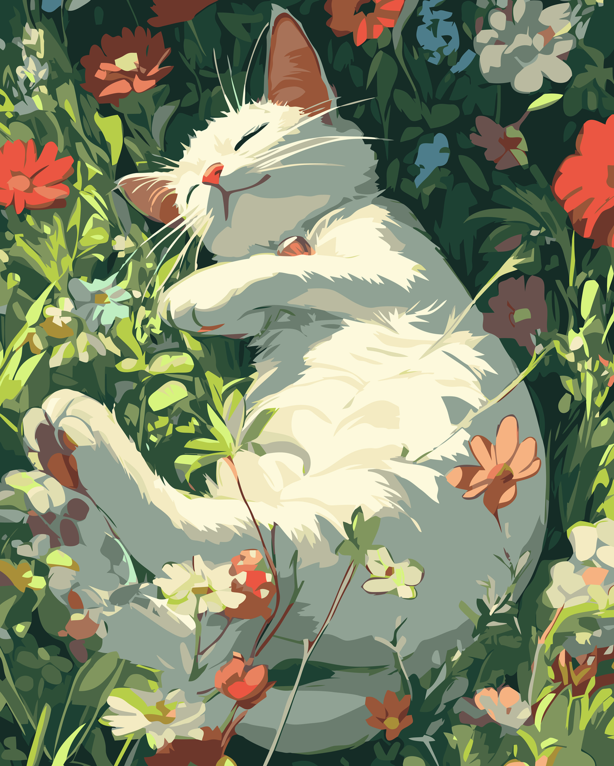 Cat Resting Among Garden Flowers original diamond painting artwork