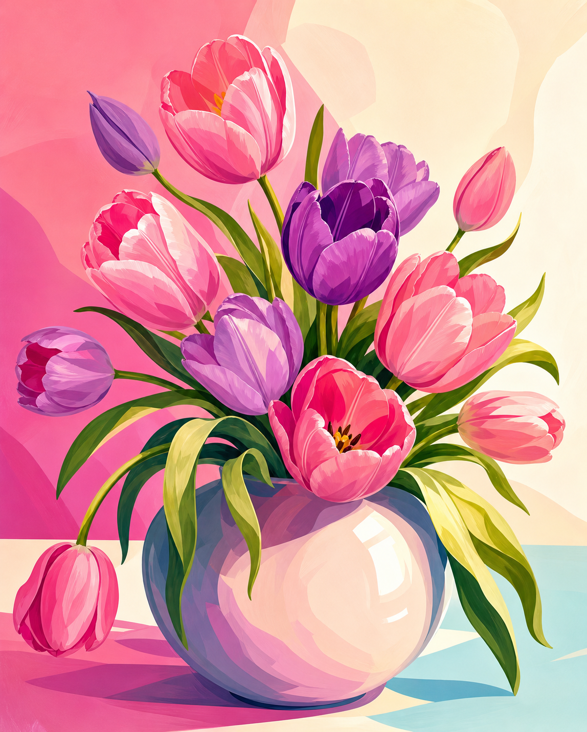 Pink & Purple Tulip Vase original diamond painting artwork