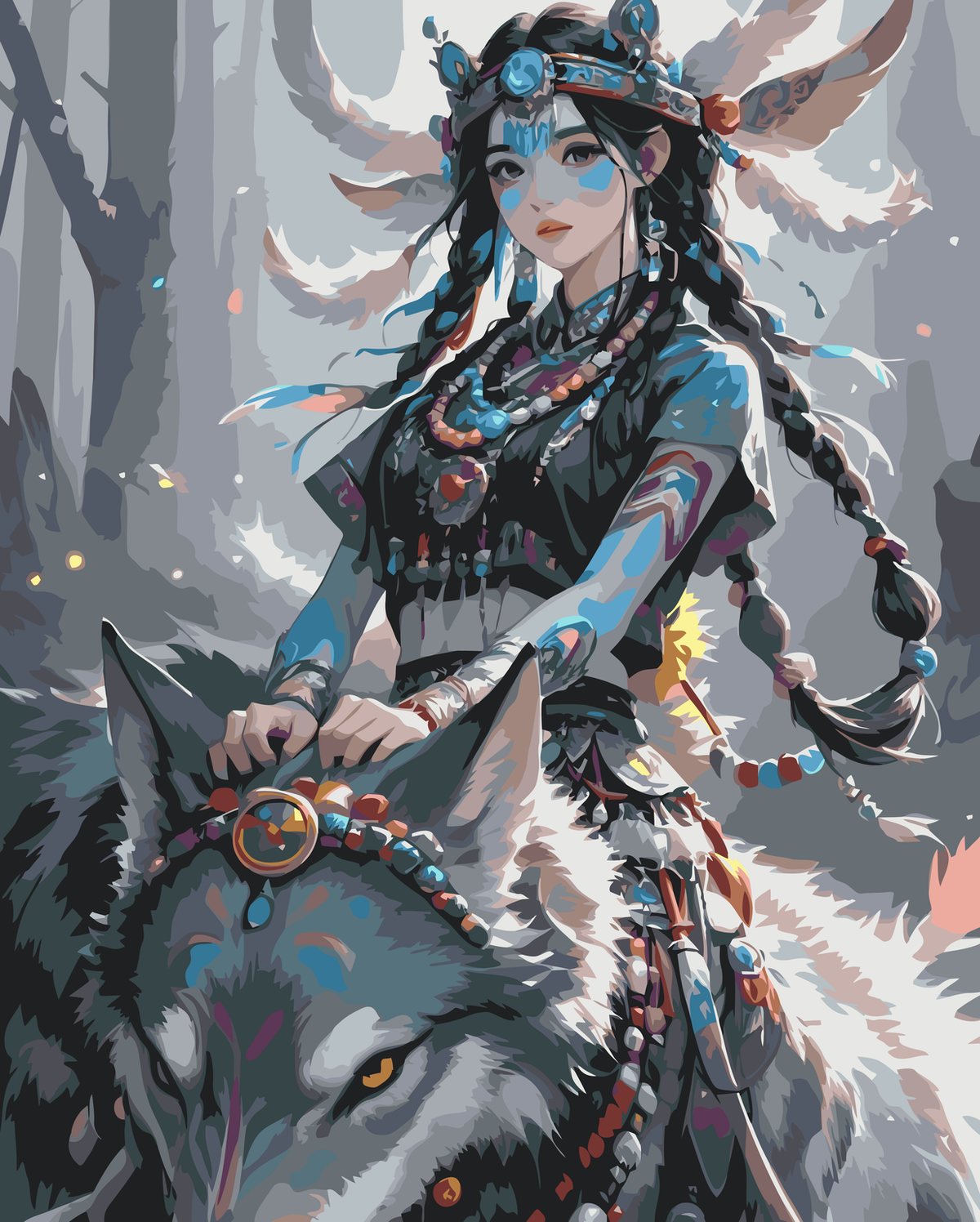 Fantasy Warrior and Wolf original diamond painting artwork