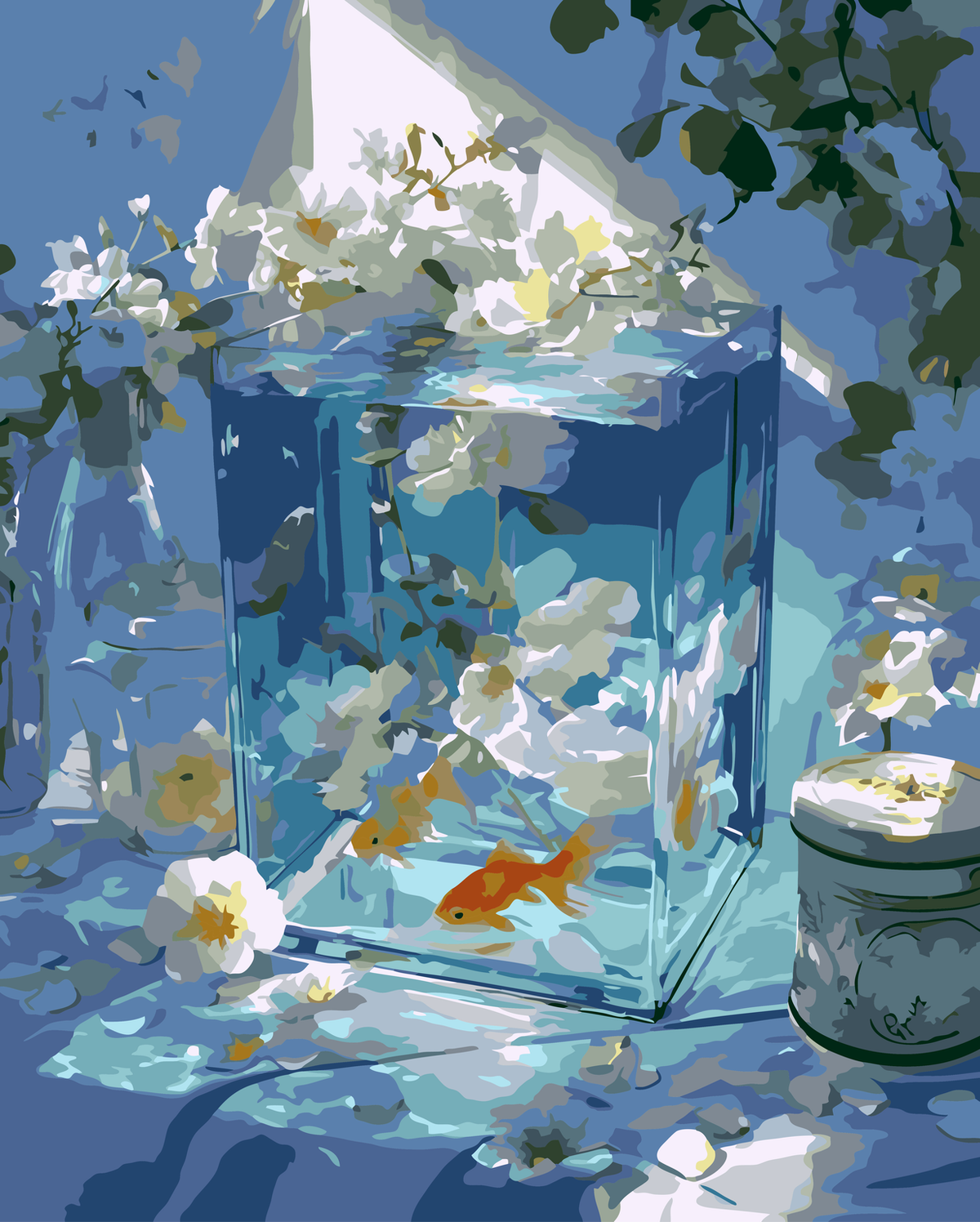 Blue Koi Garden Pond original diamond painting artwork