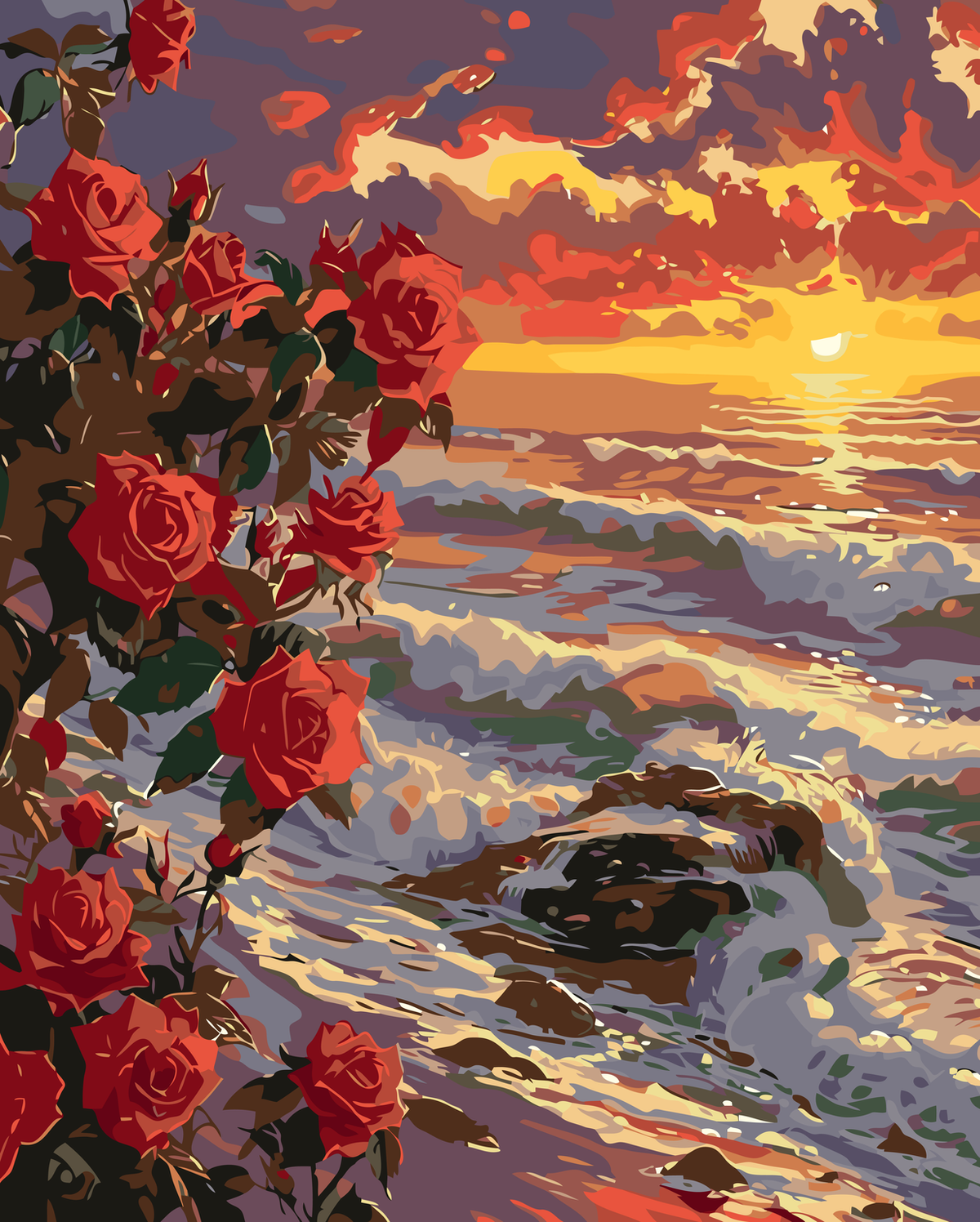 Red Roses at Sunset original diamond painting artwork