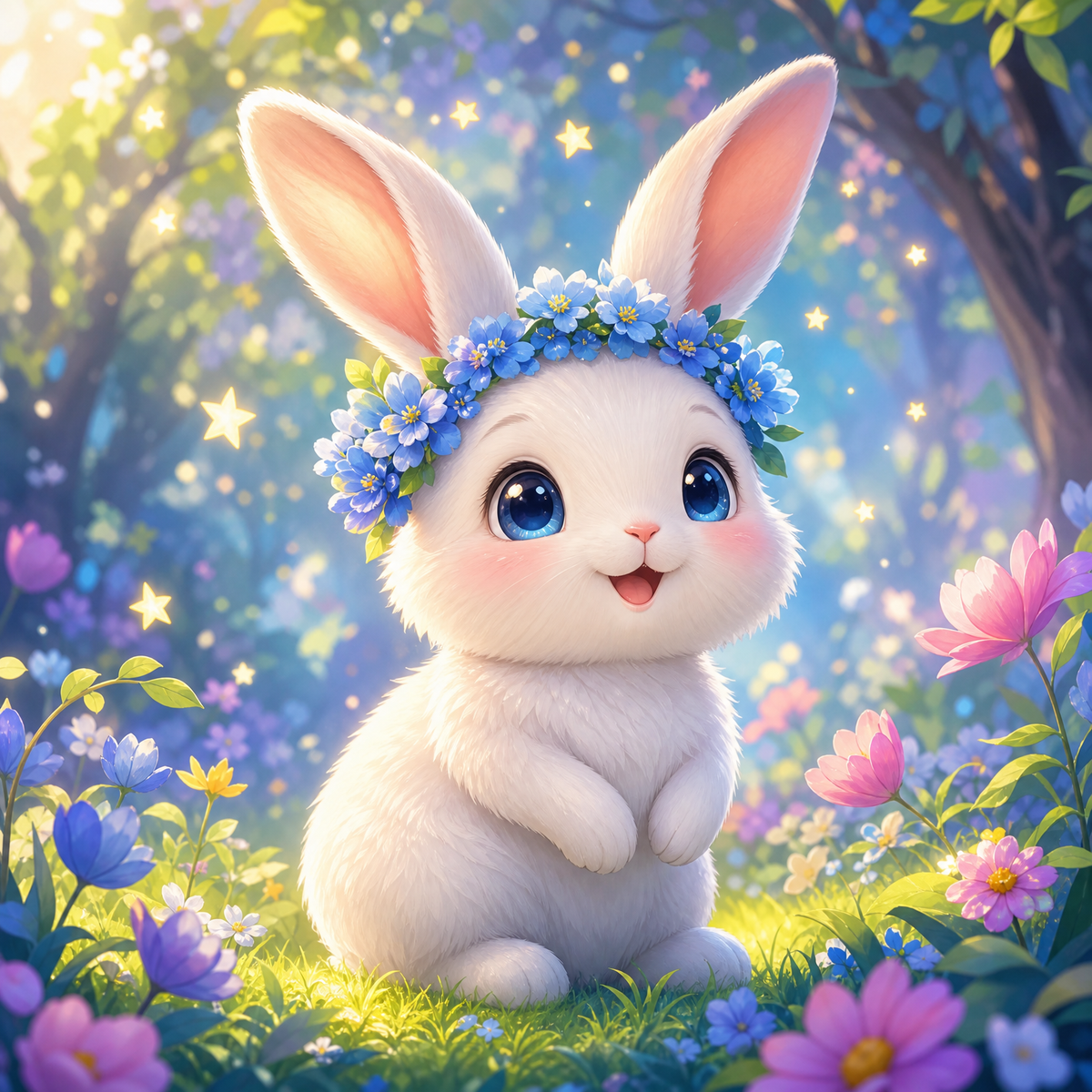 Blue Flower Crown Bunny original diamond painting artwork