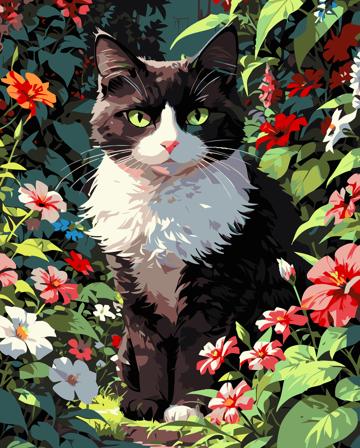 Tropical Garden Cat Portrait original diamond painting artwork