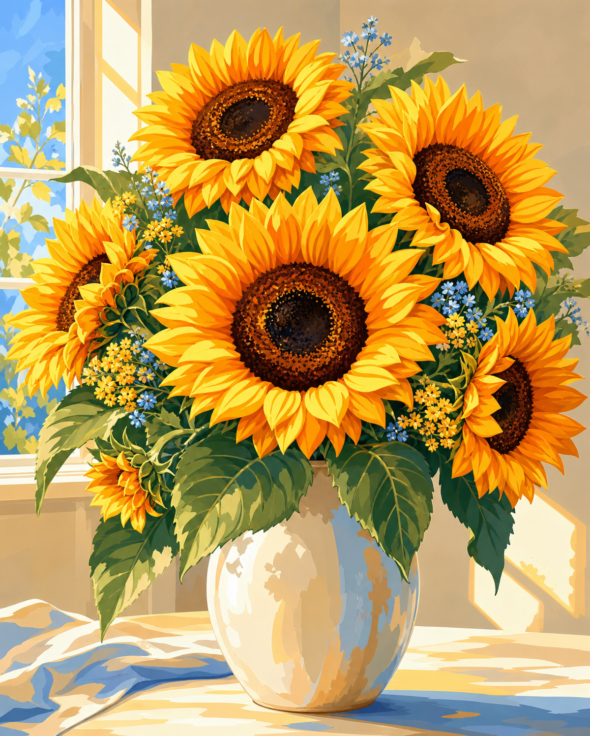 Sunlit Sunflower Bouquet original diamond painting artwork