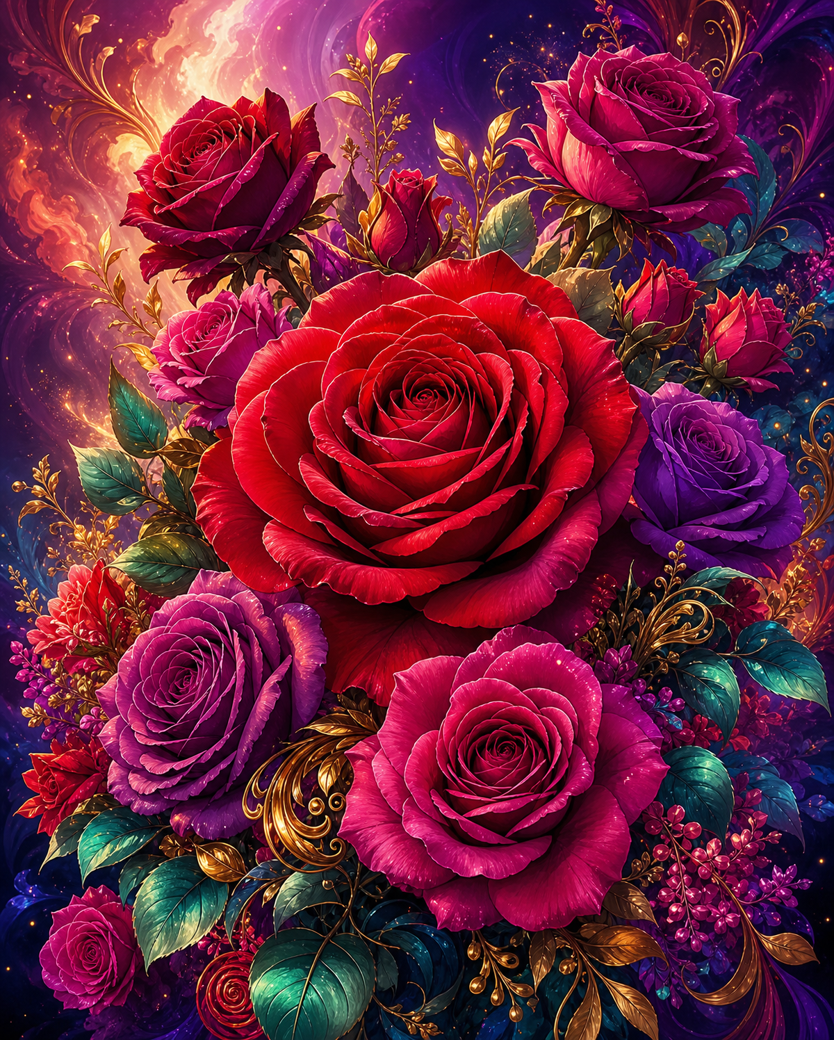 Crimson Rose Reverie original diamond painting artwork