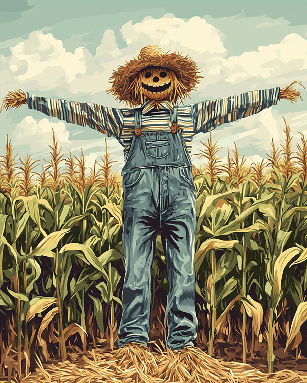 Smiling Scarecrow in the Cornfield original diamond painting artwork