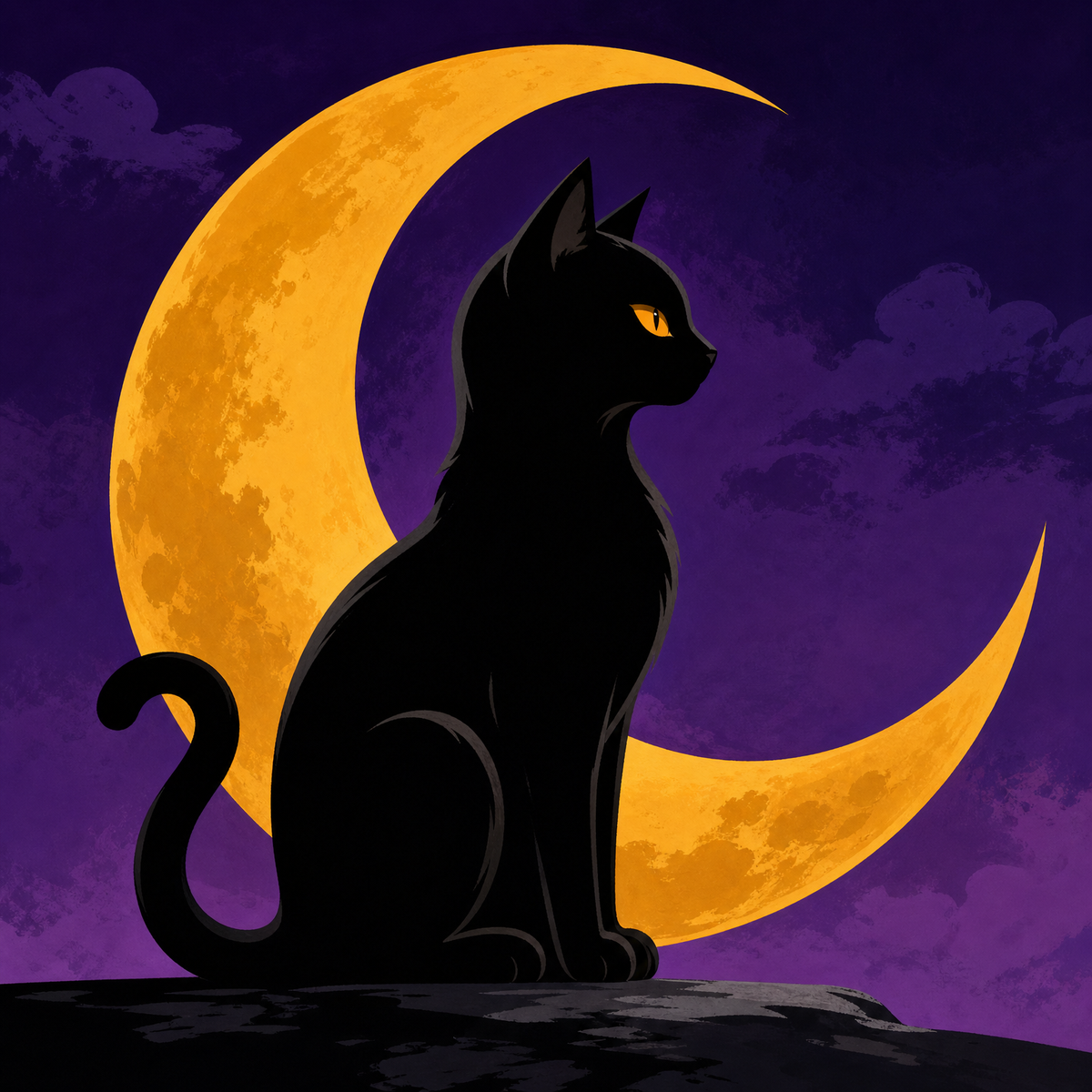 Midnight Crescent Cat original diamond painting artwork