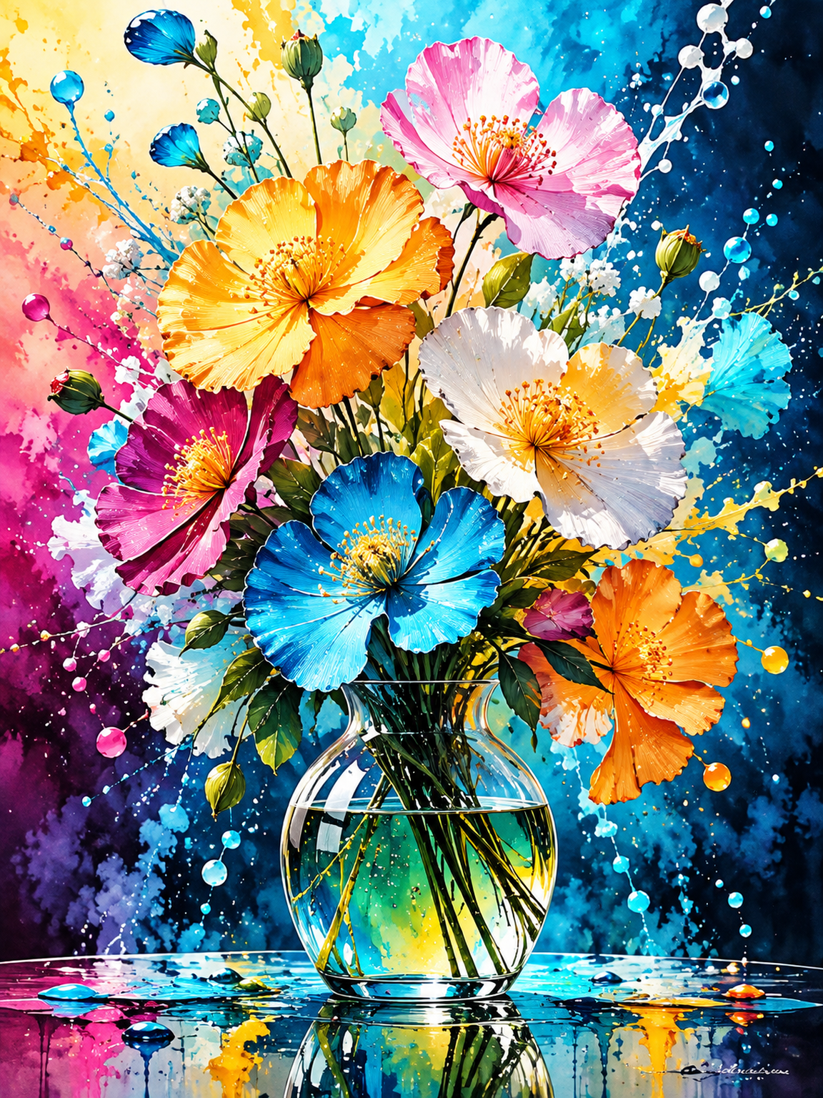 Vibrant Wildflower Bouquet in Glass Vase original diamond painting artwork