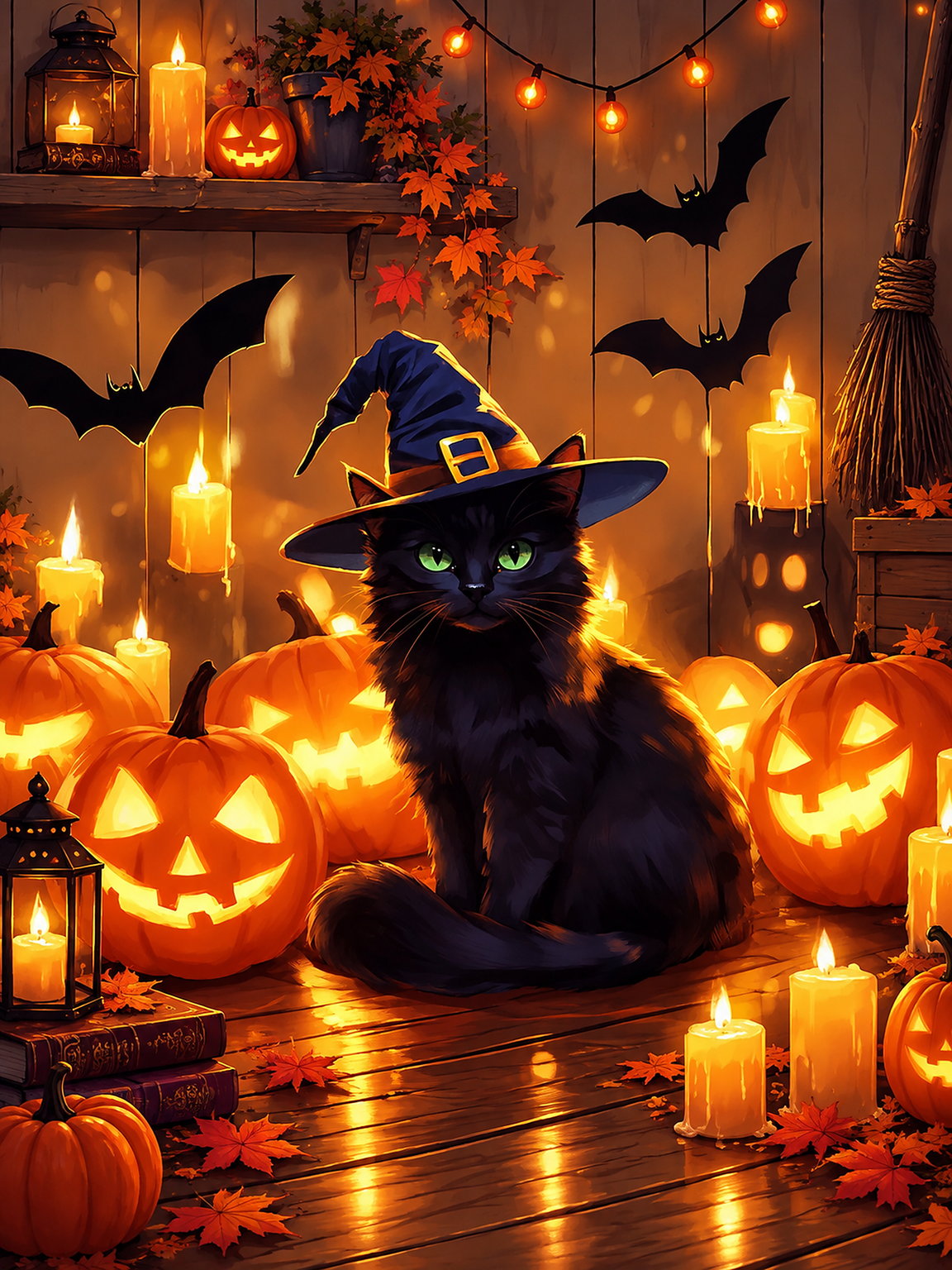 Black Cat Halloween Pumpkin Glow original diamond painting artwork