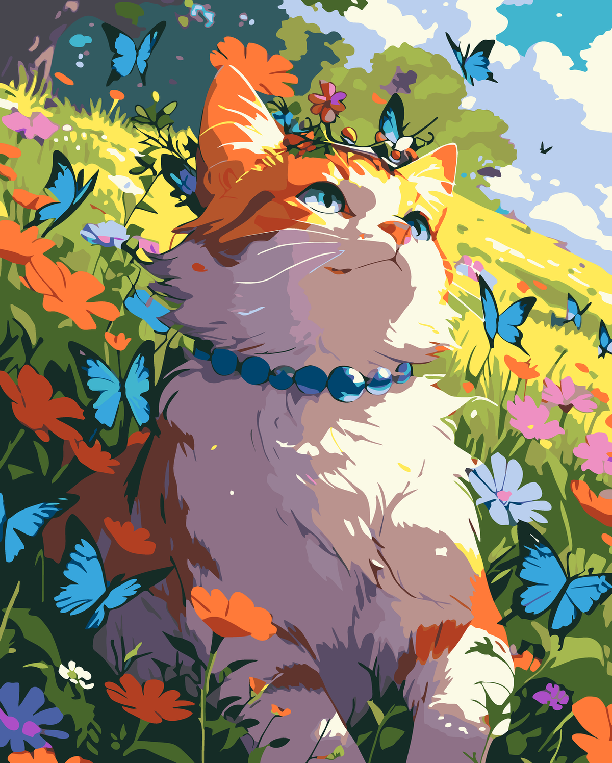 Butterfly Garden Cat original diamond painting artwork