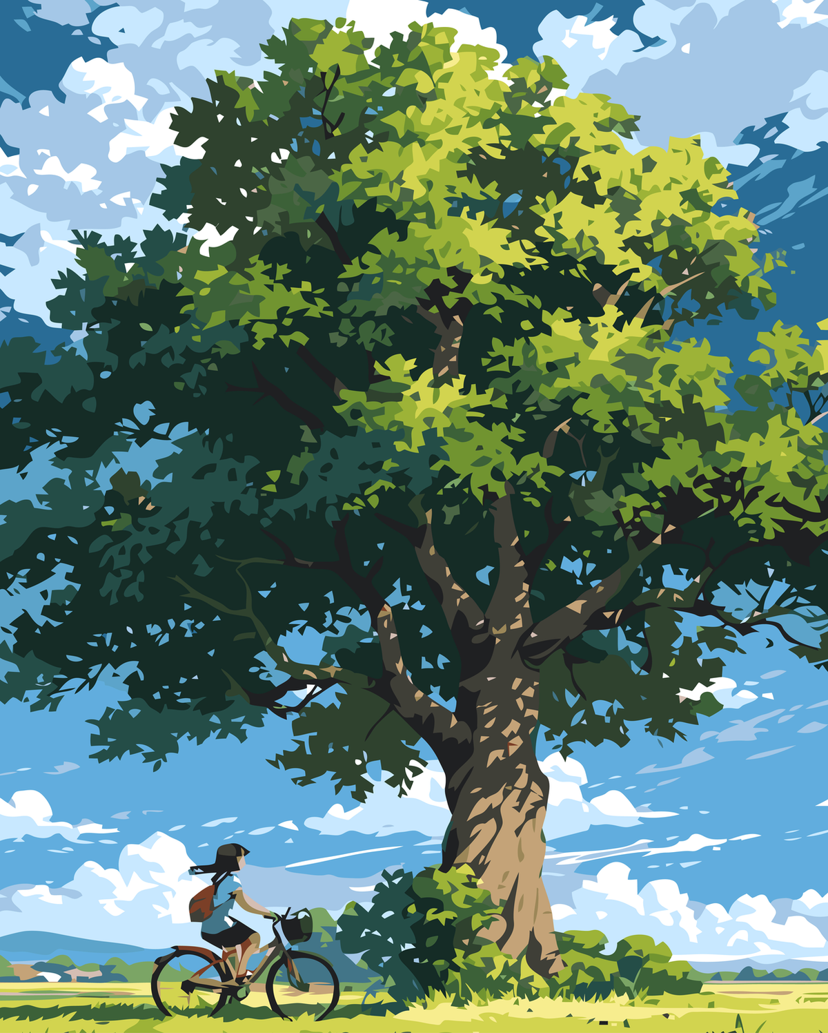 Cyclist Beneath a Great Tree original diamond painting artwork