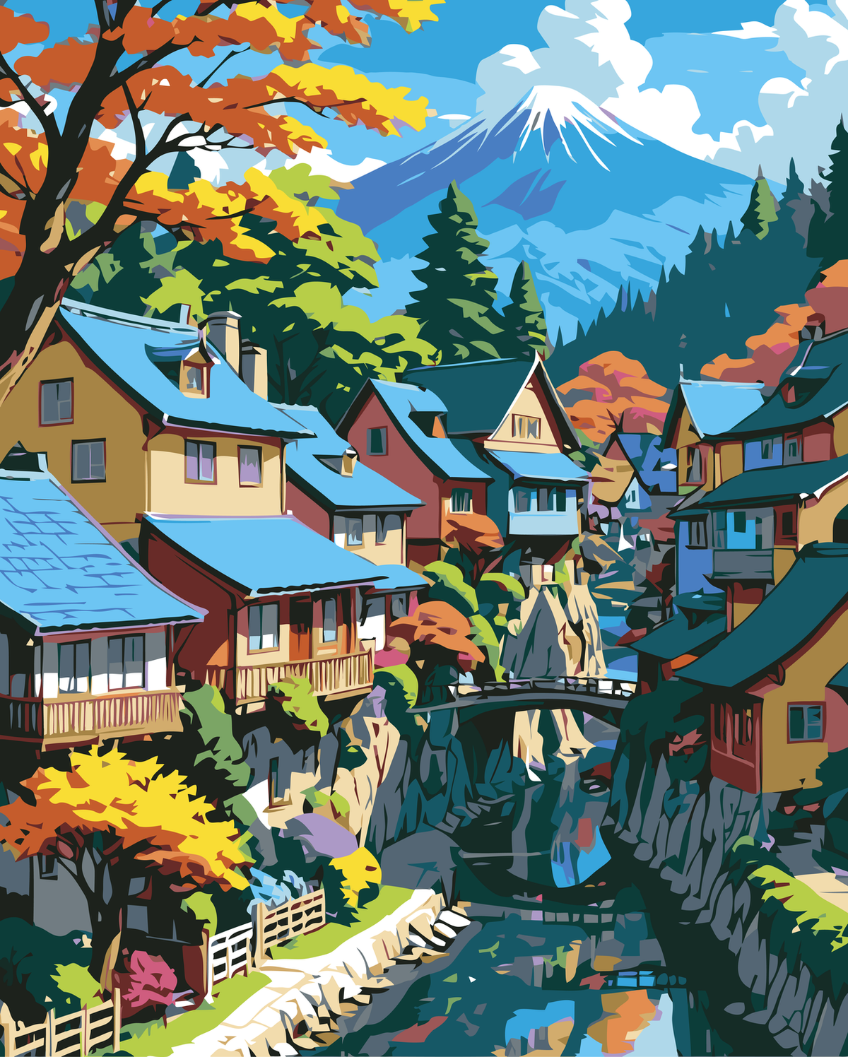 Autumn Mountain Village original diamond painting artwork