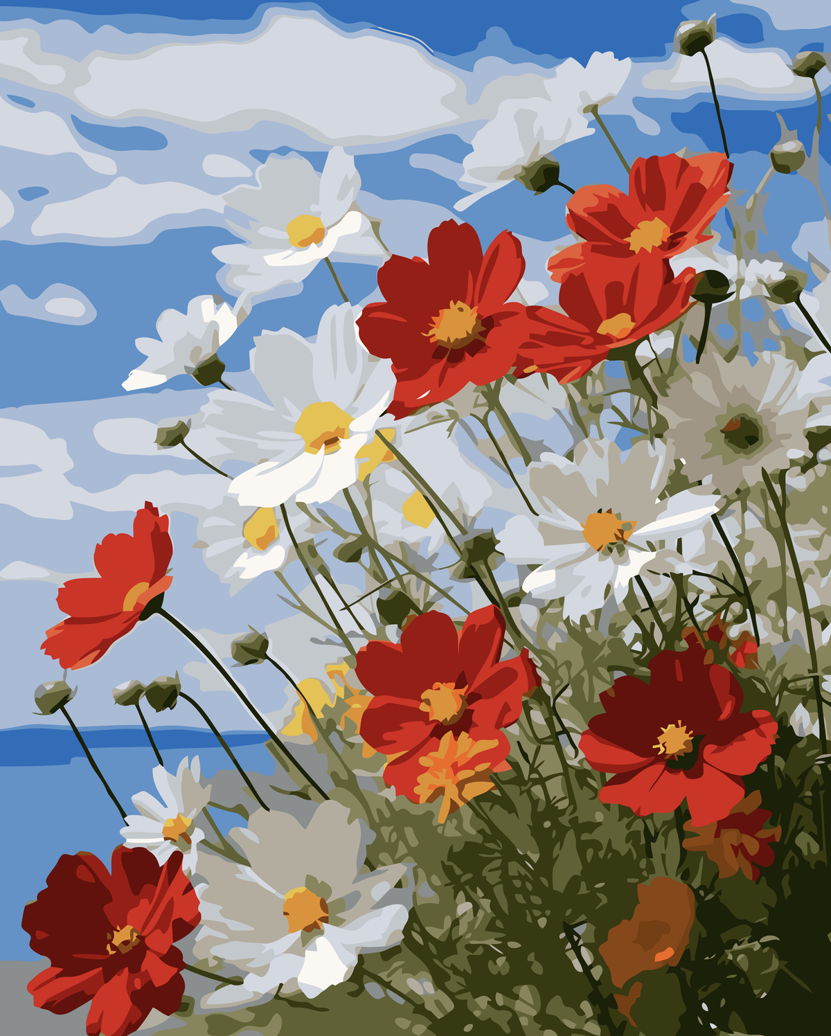 Poppies and Daisies in Bloom original diamond painting artwork