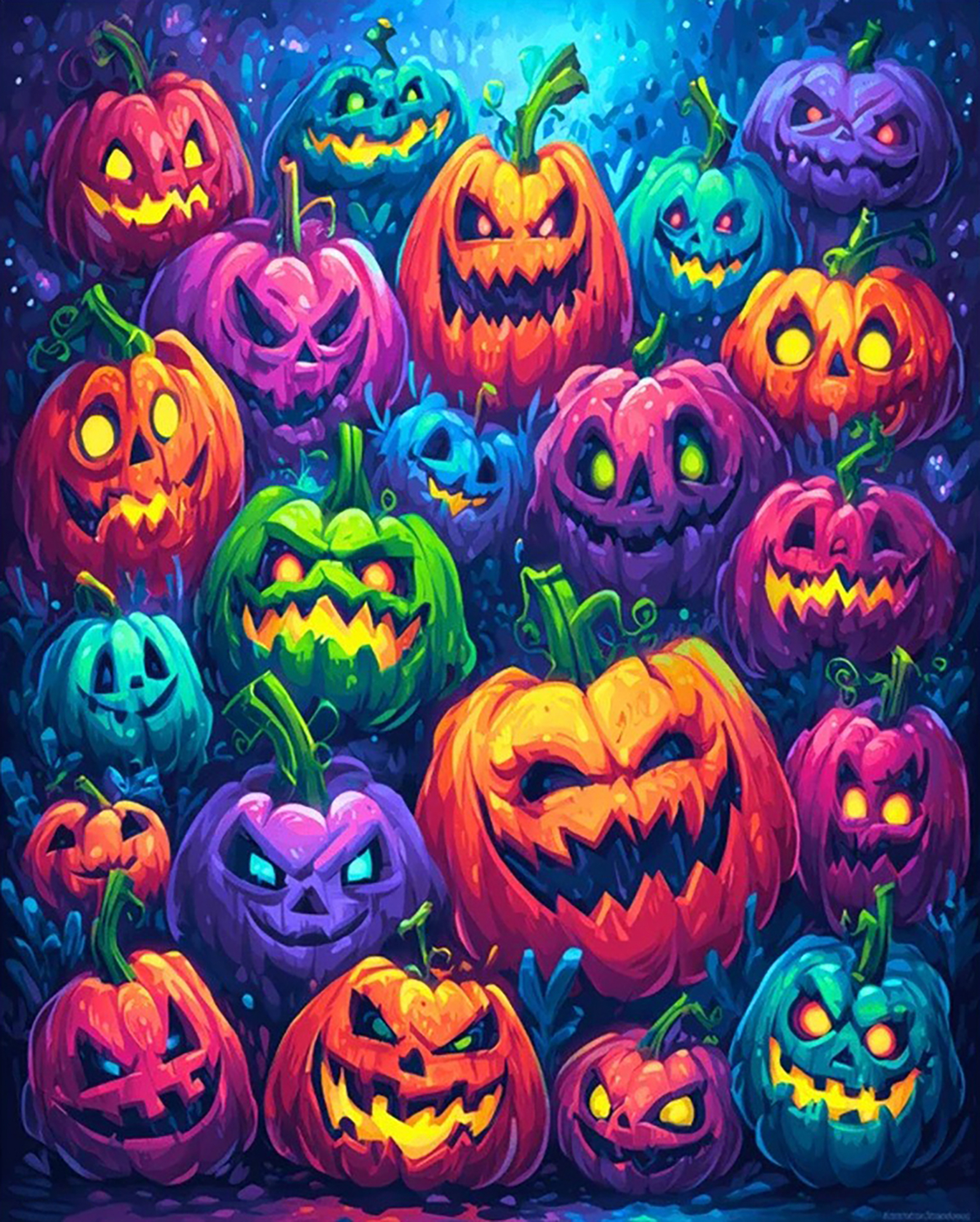 Enchanted Jack-o'-Lantern Gathering original diamond painting artwork