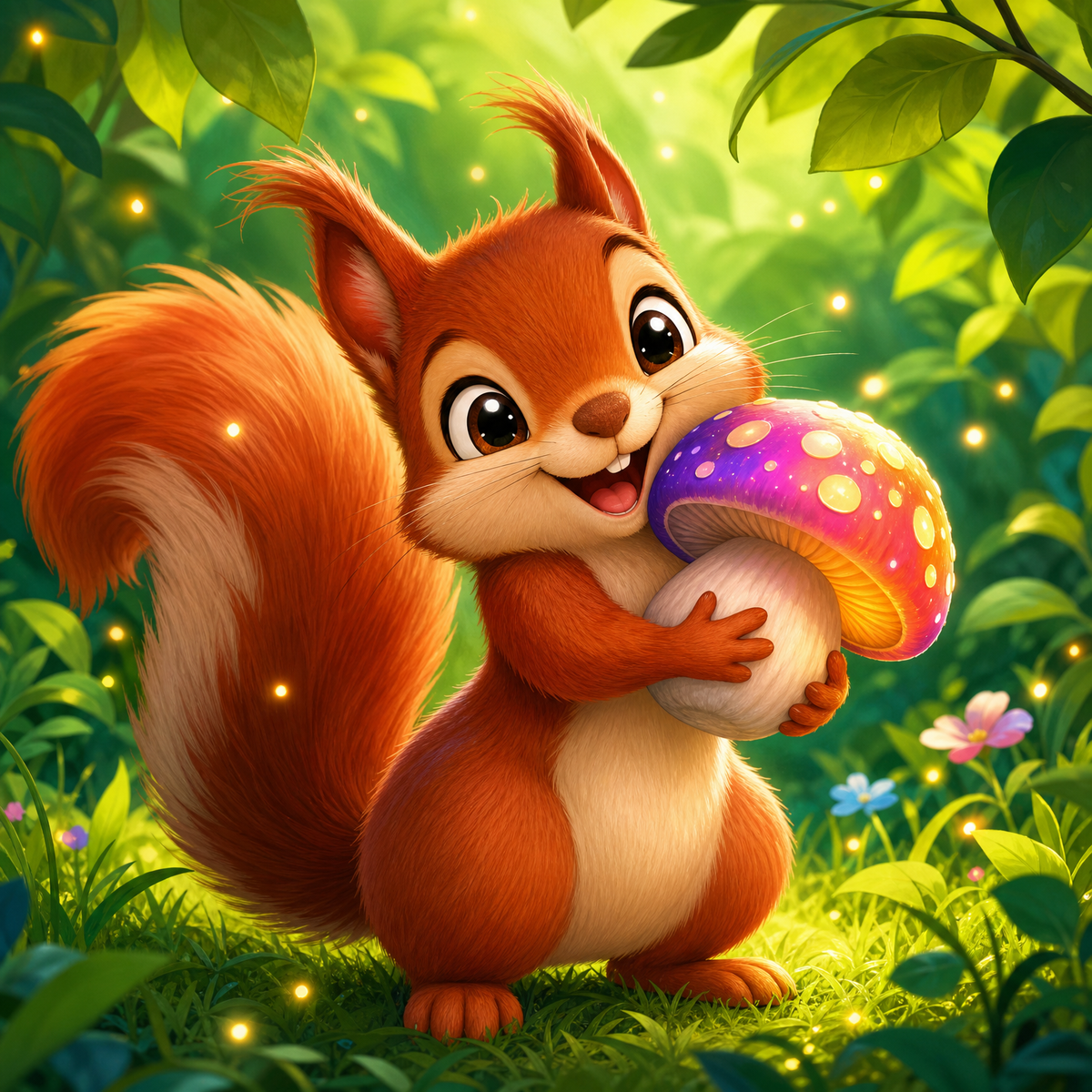 Rainbow Mushroom Squirrel original diamond painting artwork