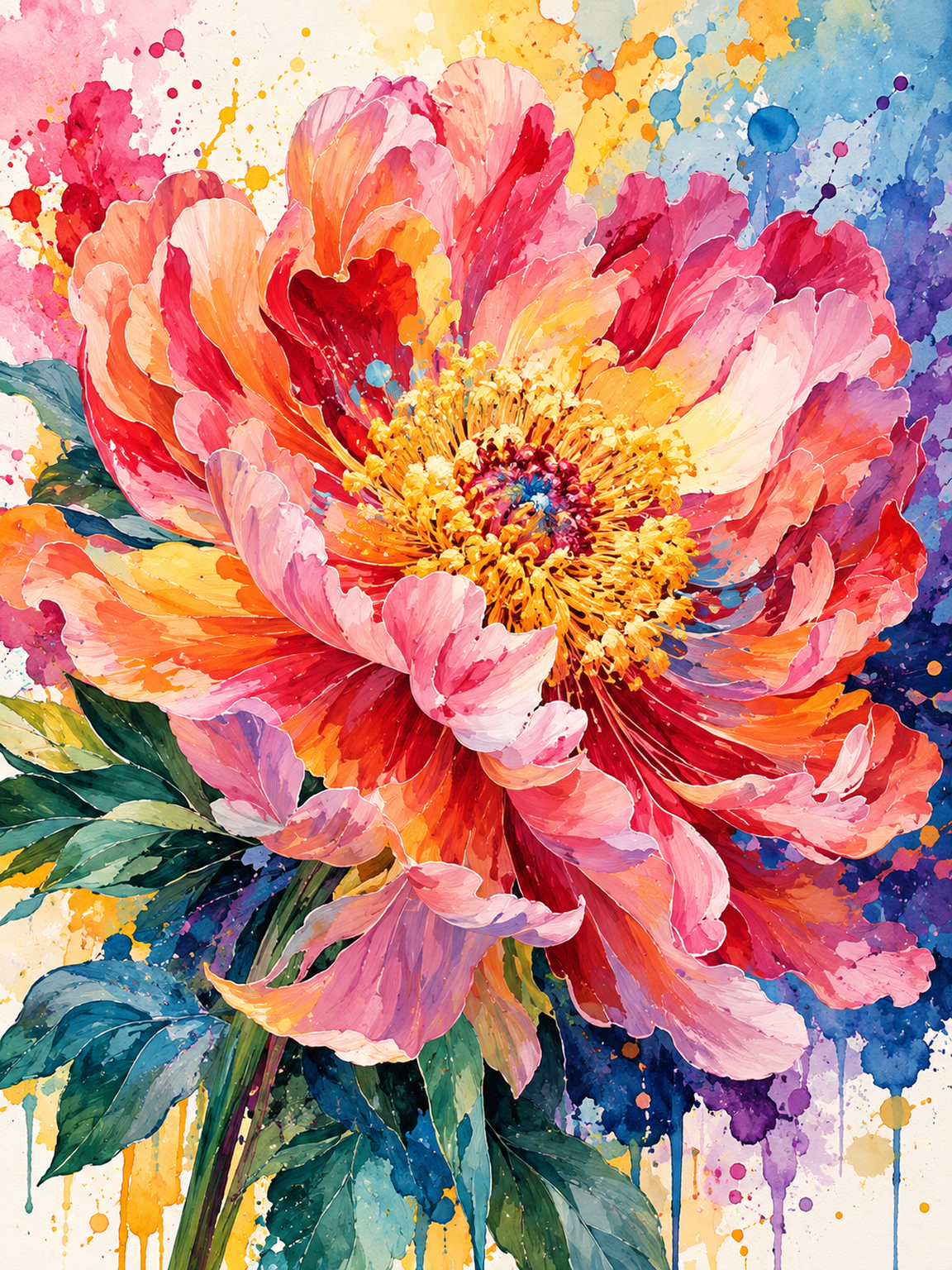 Vibrant Watercolor Peony original diamond painting artwork