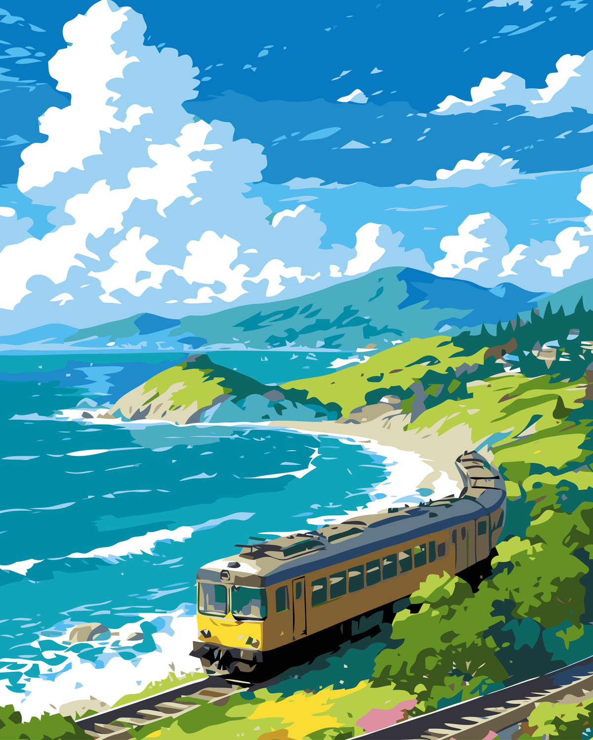 Coastal Railway by the Sea original diamond painting artwork