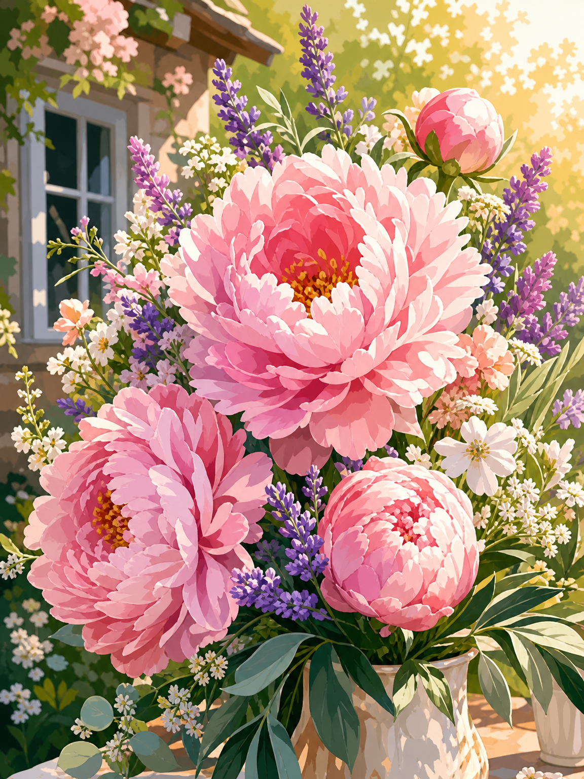 Peony & Wildflower Bouquet original diamond painting artwork