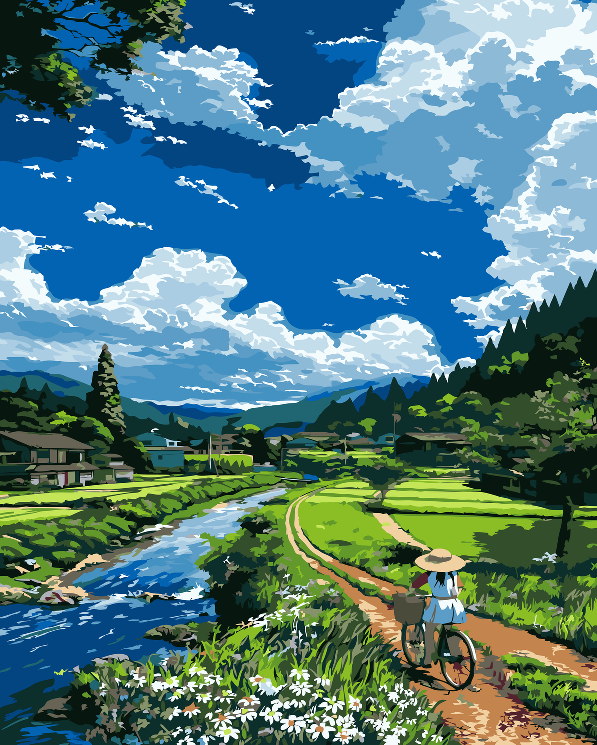 Cyclist in the Mountain Valley original diamond painting artwork