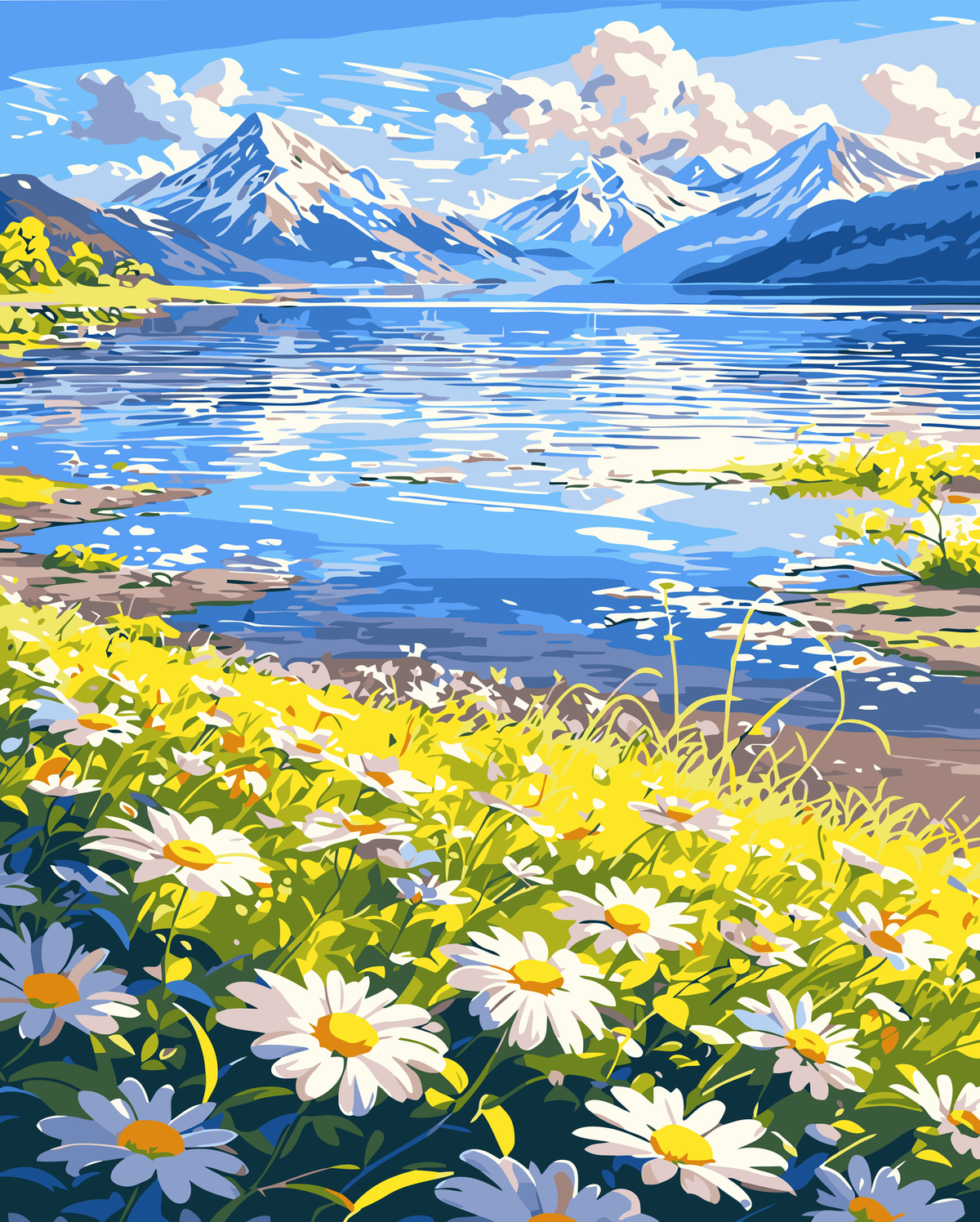 Alpine Lake Wildflower Meadow original diamond painting artwork