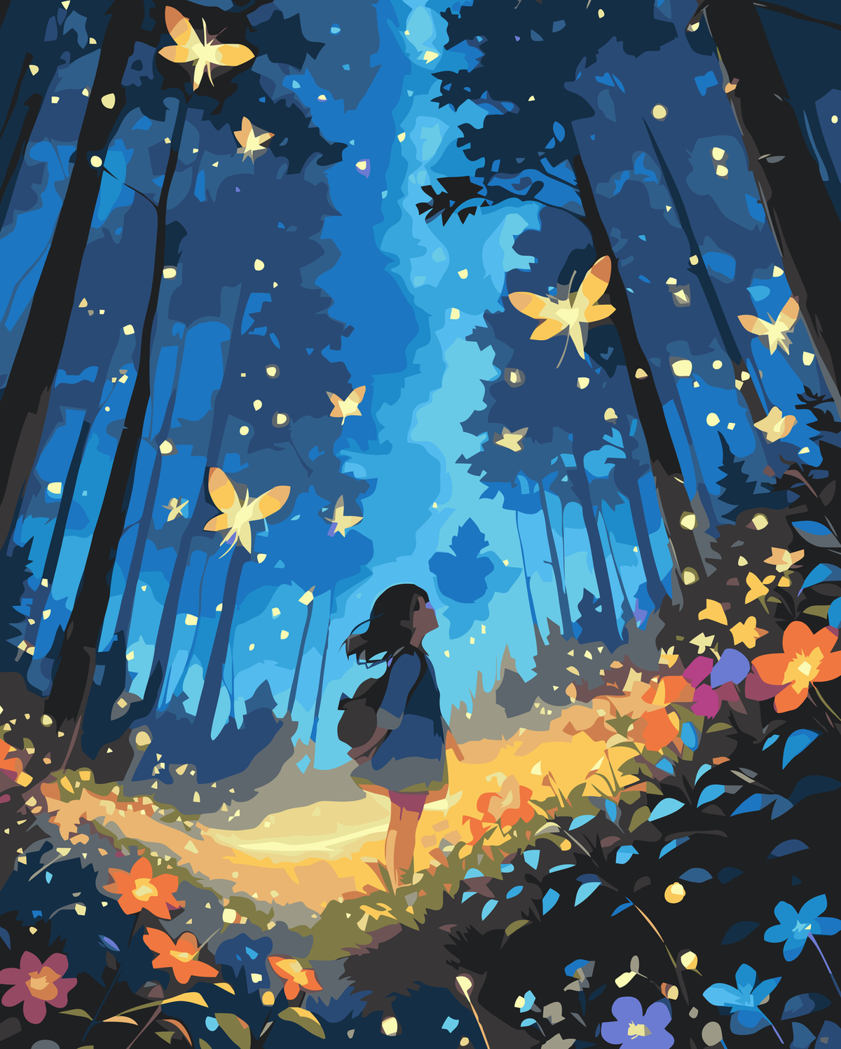 Enchanted Blue Forest Path original diamond painting artwork