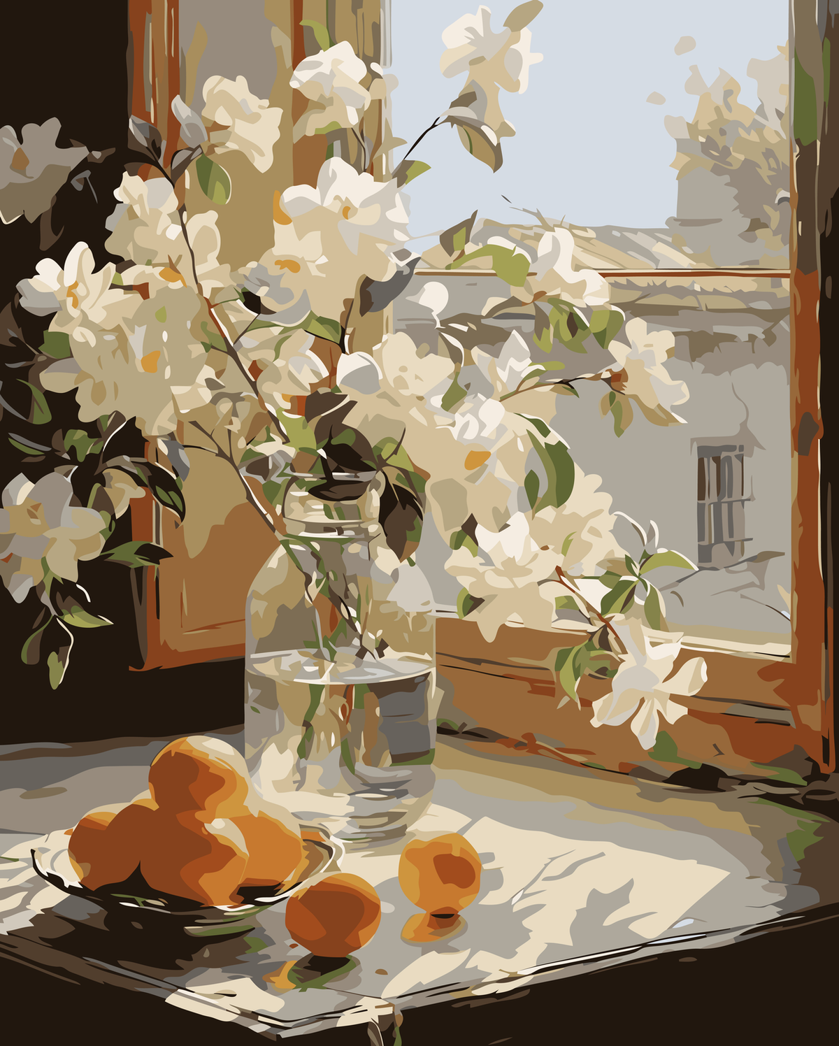 White Blossoms by the Window original diamond painting artwork