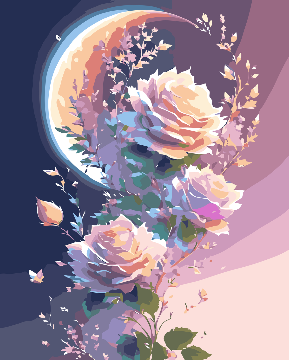 Moonlit Pastel Floral Cascade original diamond painting artwork