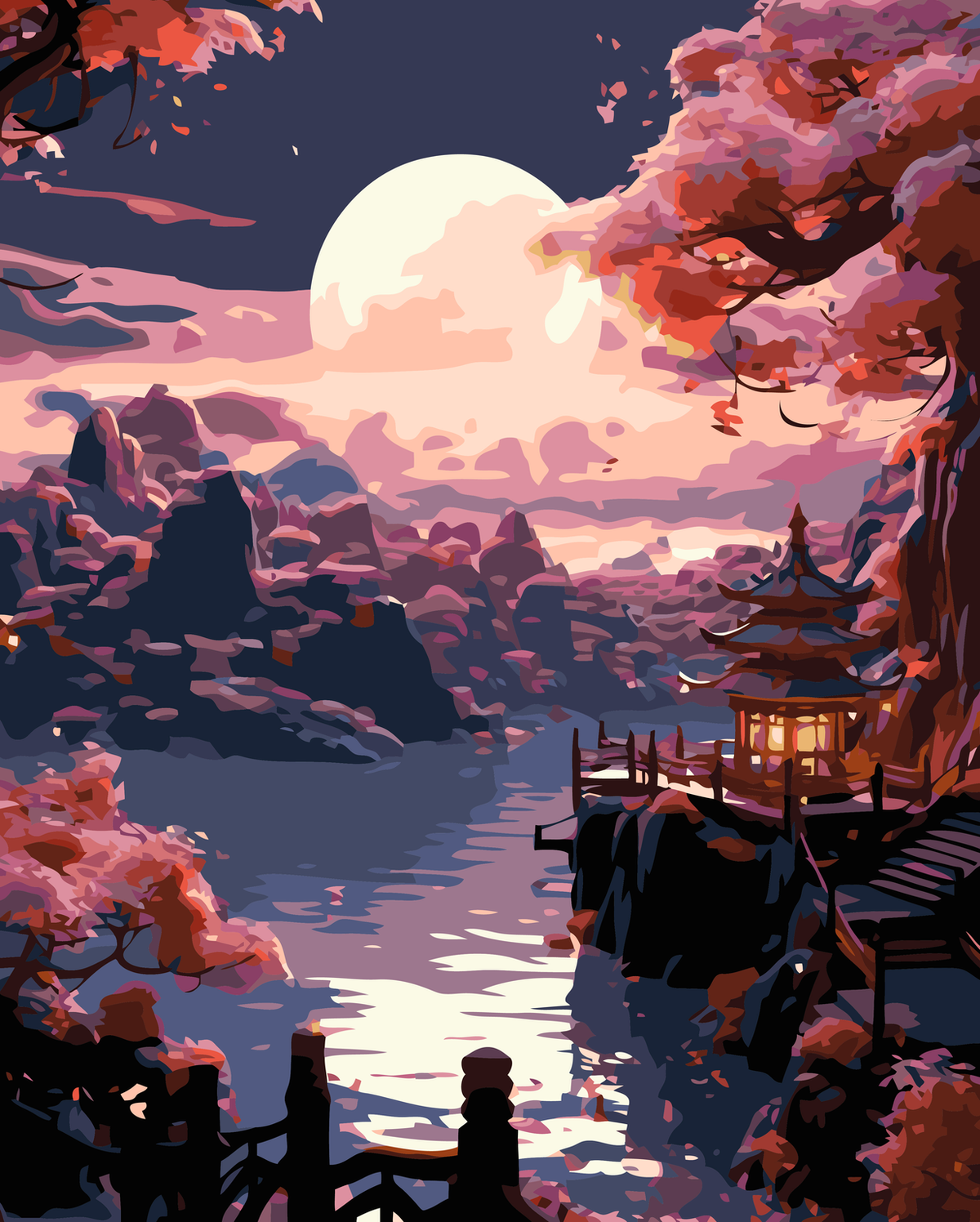 Autumn Moonlit Lakeside original diamond painting artwork