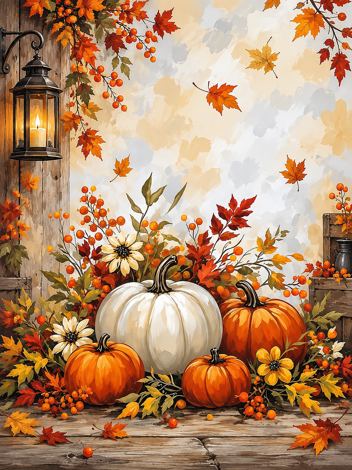 Autumn Pumpkin Lantern Still Life original diamond painting artwork