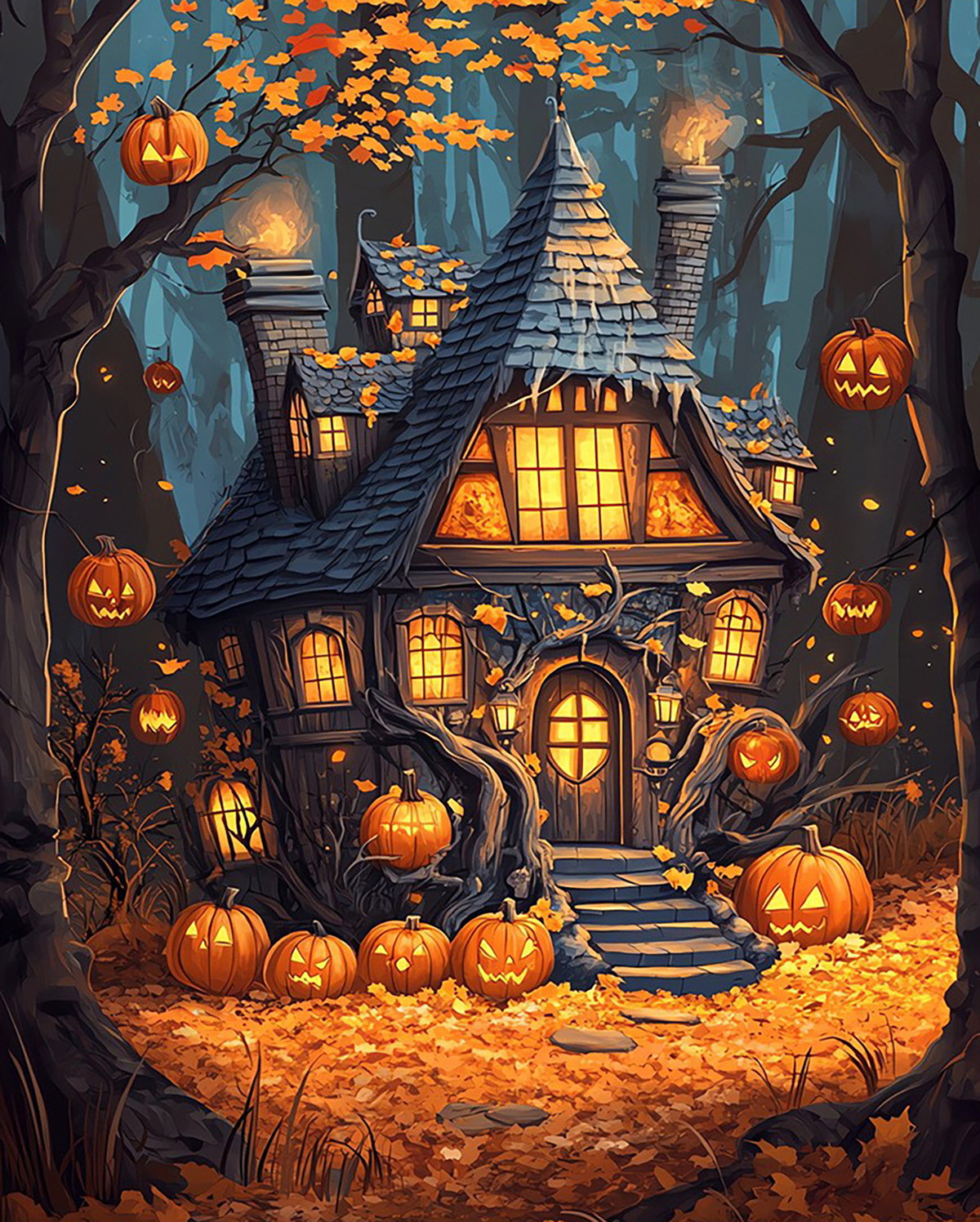 Haunted Pumpkin Cottage original diamond painting artwork