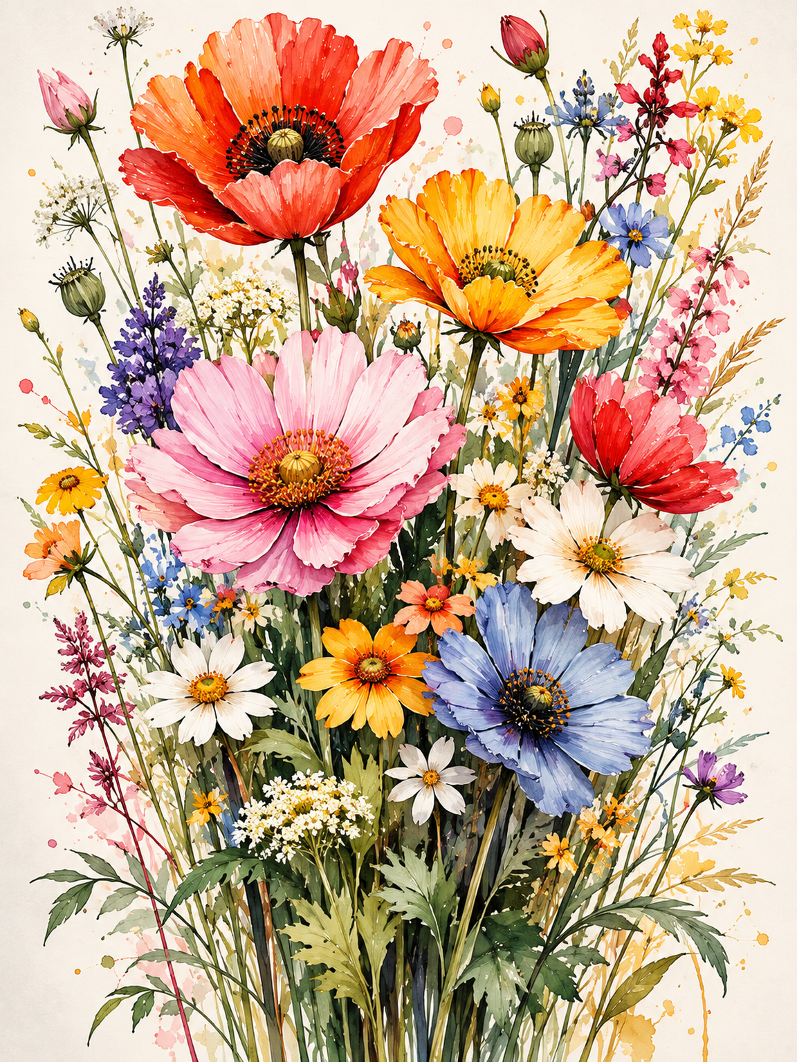 Watercolor Wildflower Bouquet original diamond painting artwork