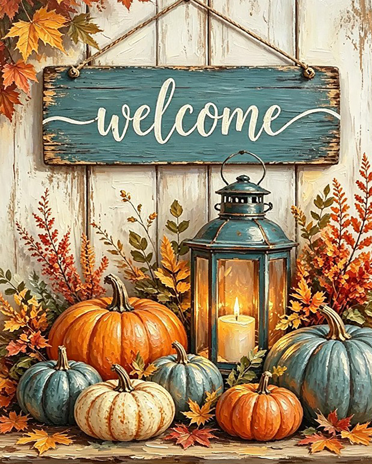 Autumn Harvest Welcome Lantern original diamond painting artwork