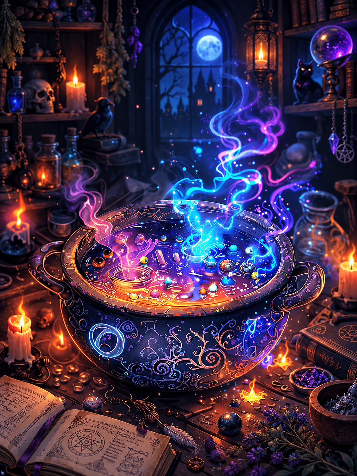 Enchanted Alchemist's Cauldron original diamond painting artwork