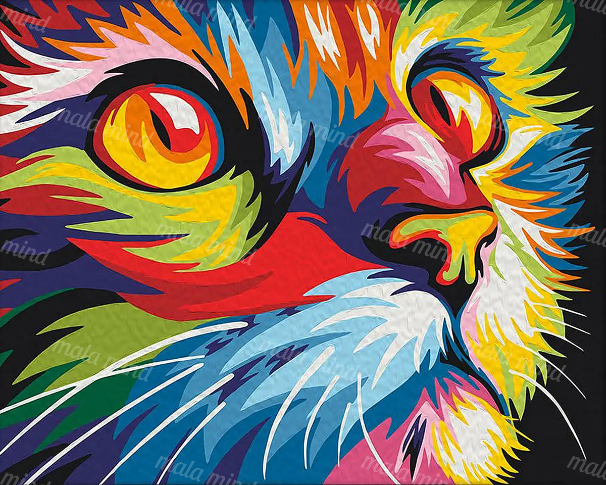 Abstract close-up of two colorful birds with enlarged eyes and layered feathers on a black background — 02_master_artwork