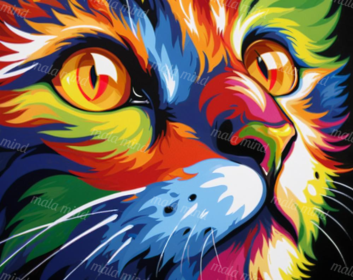 Vivid pop-art close-up of colorful parrot faces with yellow eyes and layered feathers on black — 02_master_artwork