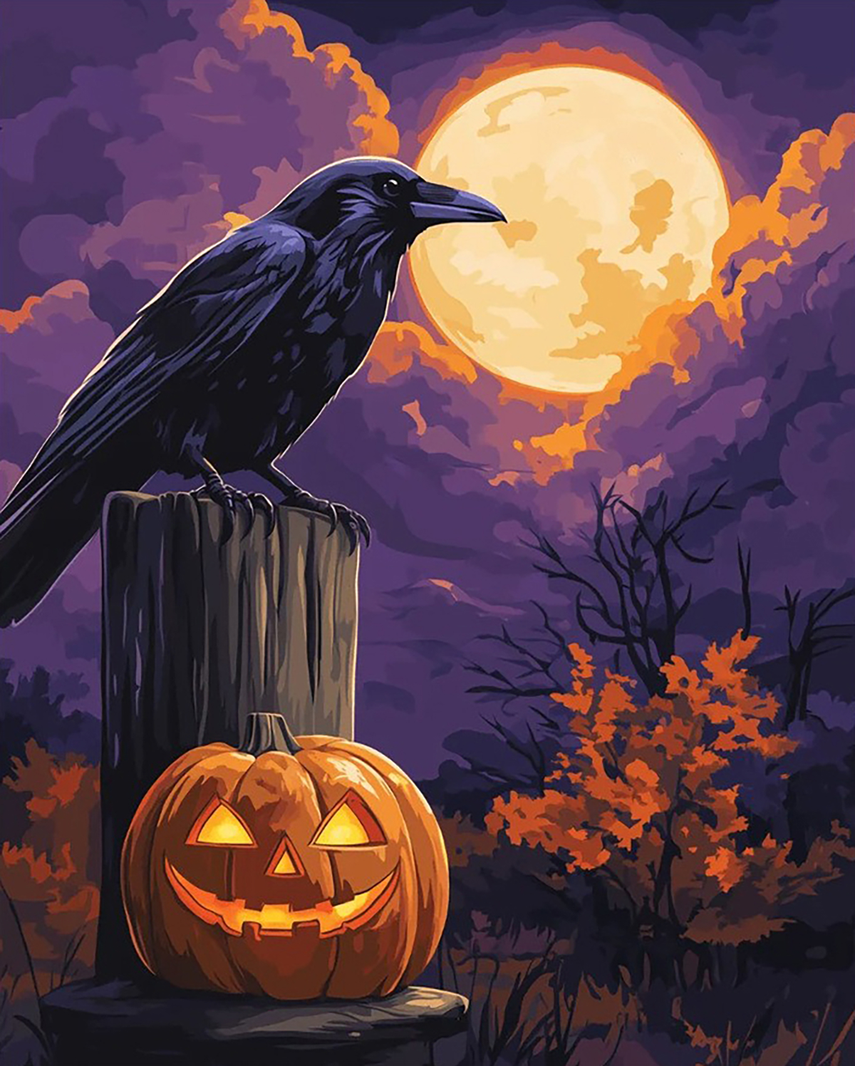 Raven Under the Halloween Moon original diamond painting artwork