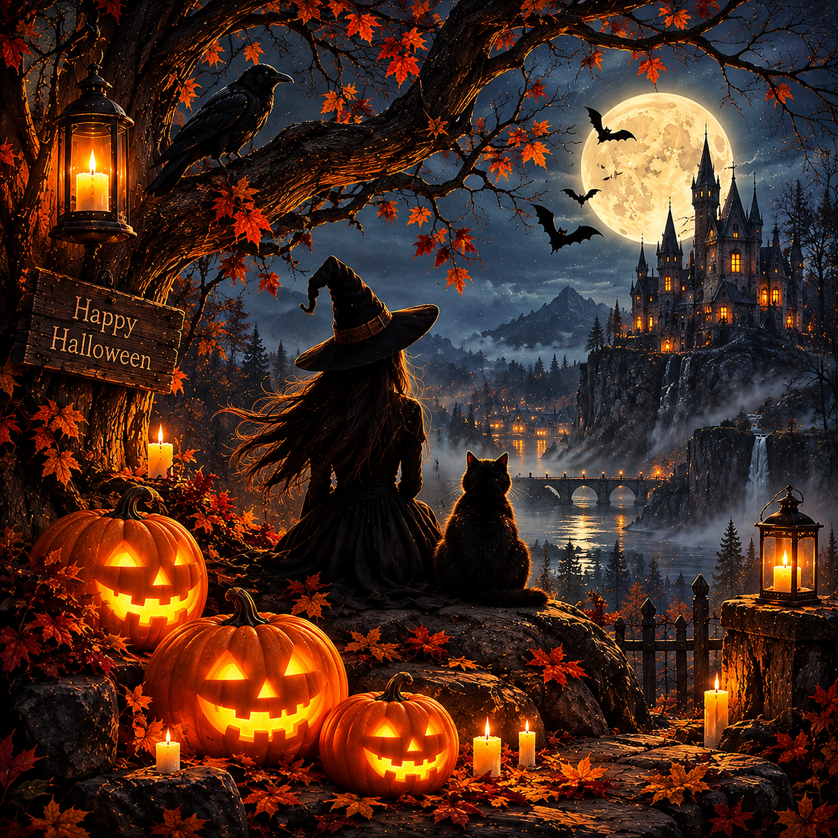 Halloween Witch Beneath the Moon original diamond painting artwork