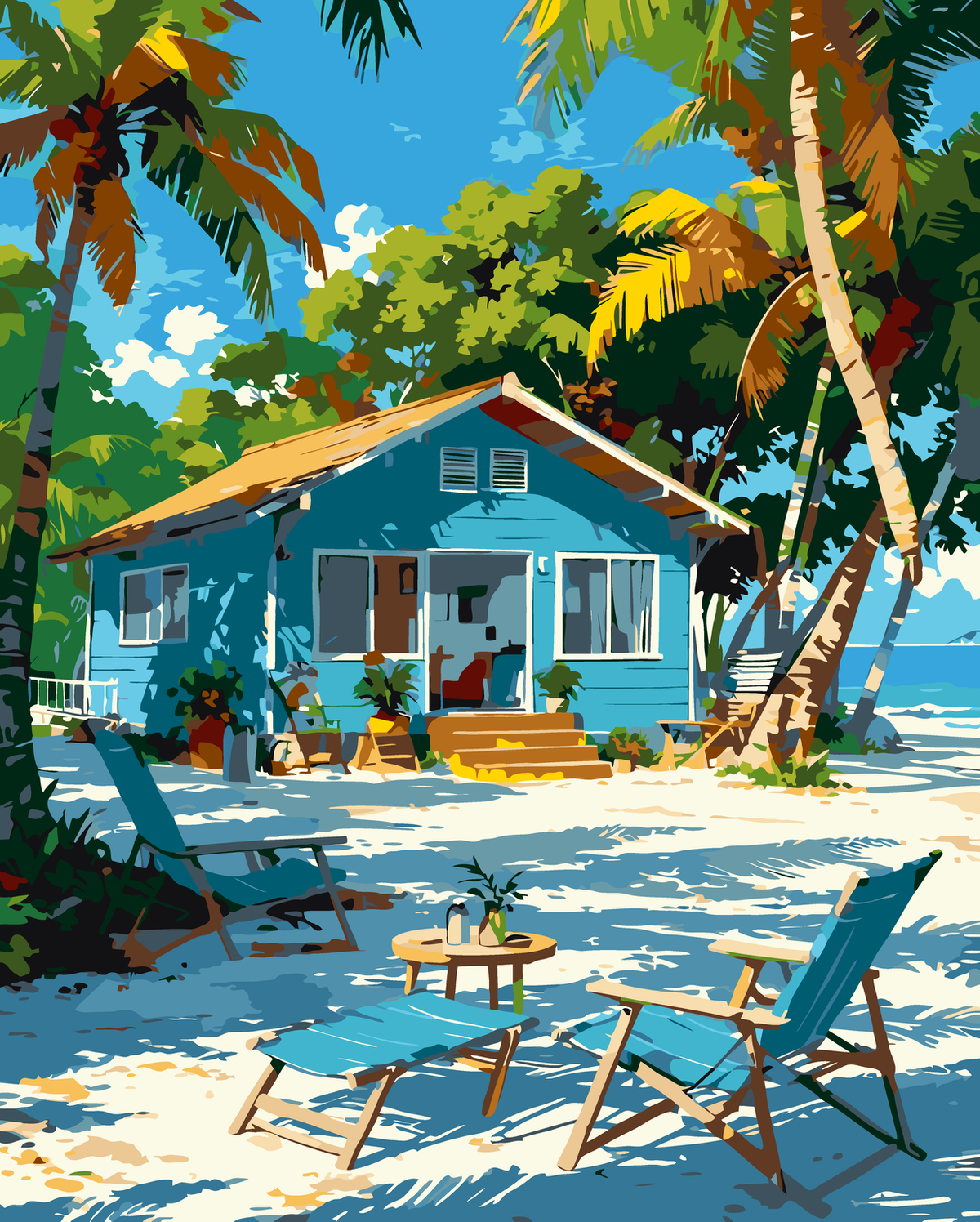 Tropical Beach House Retreat original diamond painting artwork