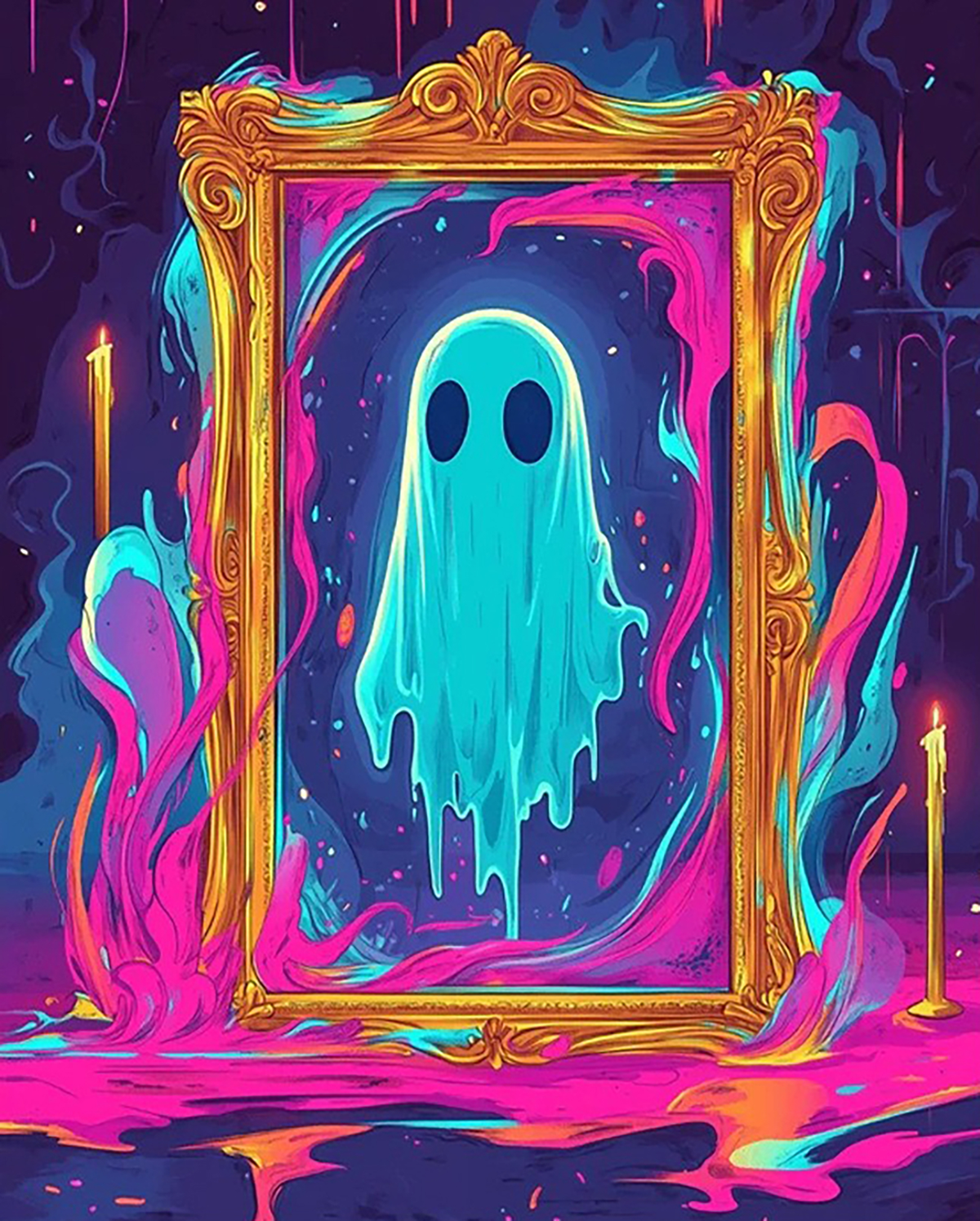 Neon Ghost in an Ornate Frame original diamond painting artwork