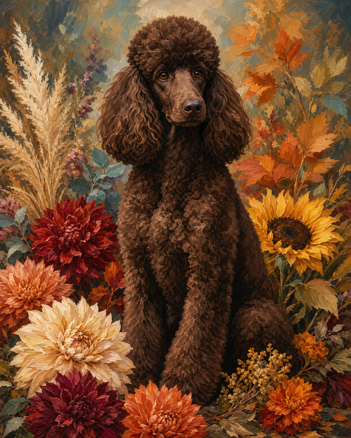 Standard Poodle in Autumn Bloom original diamond painting artwork