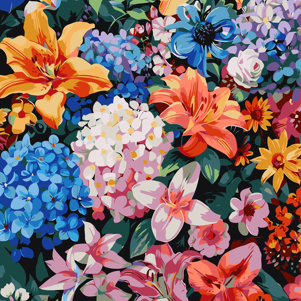 Vibrant Tropical Floral Garden original diamond painting artwork