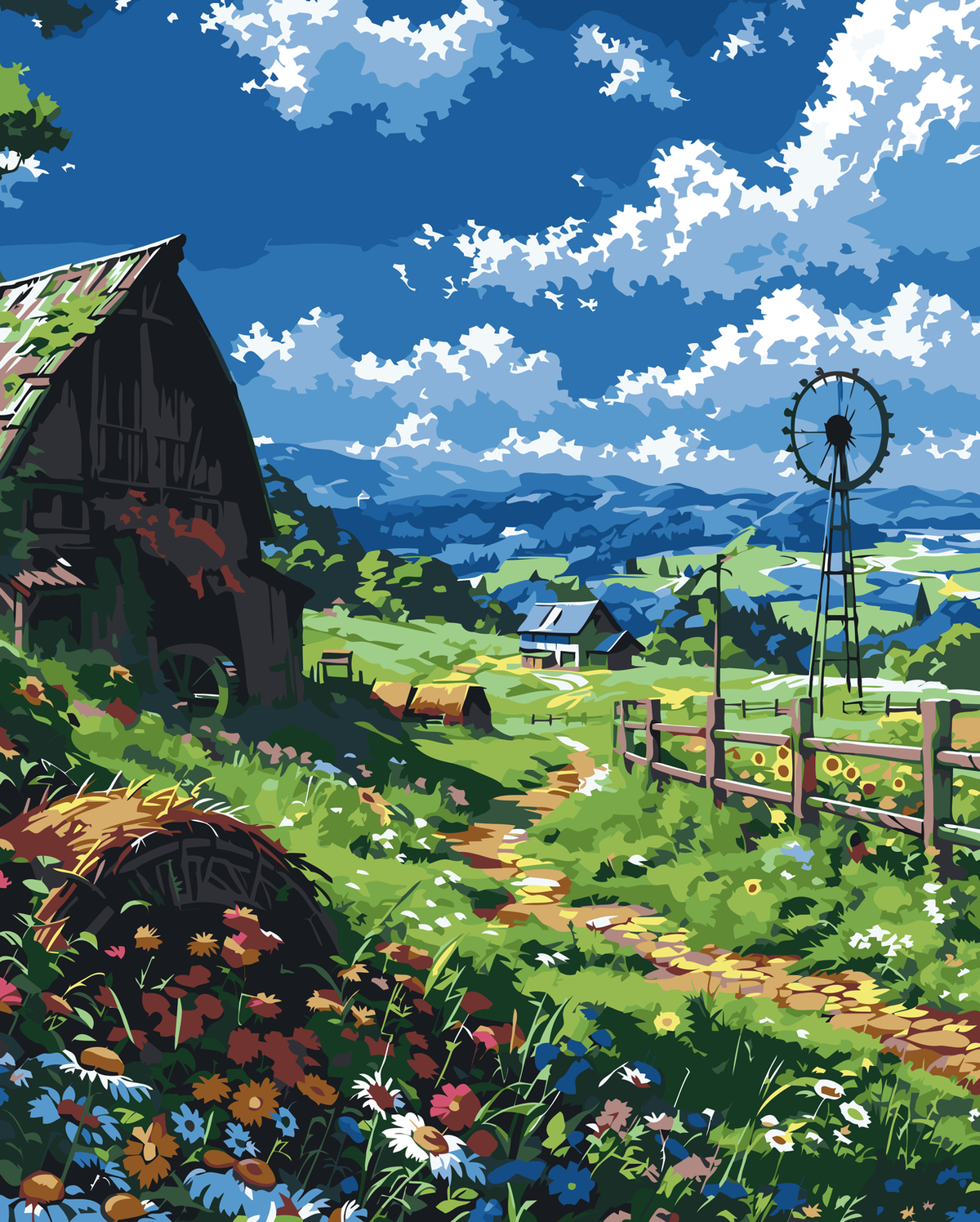 Wildflower Valley Farmstead original diamond painting artwork