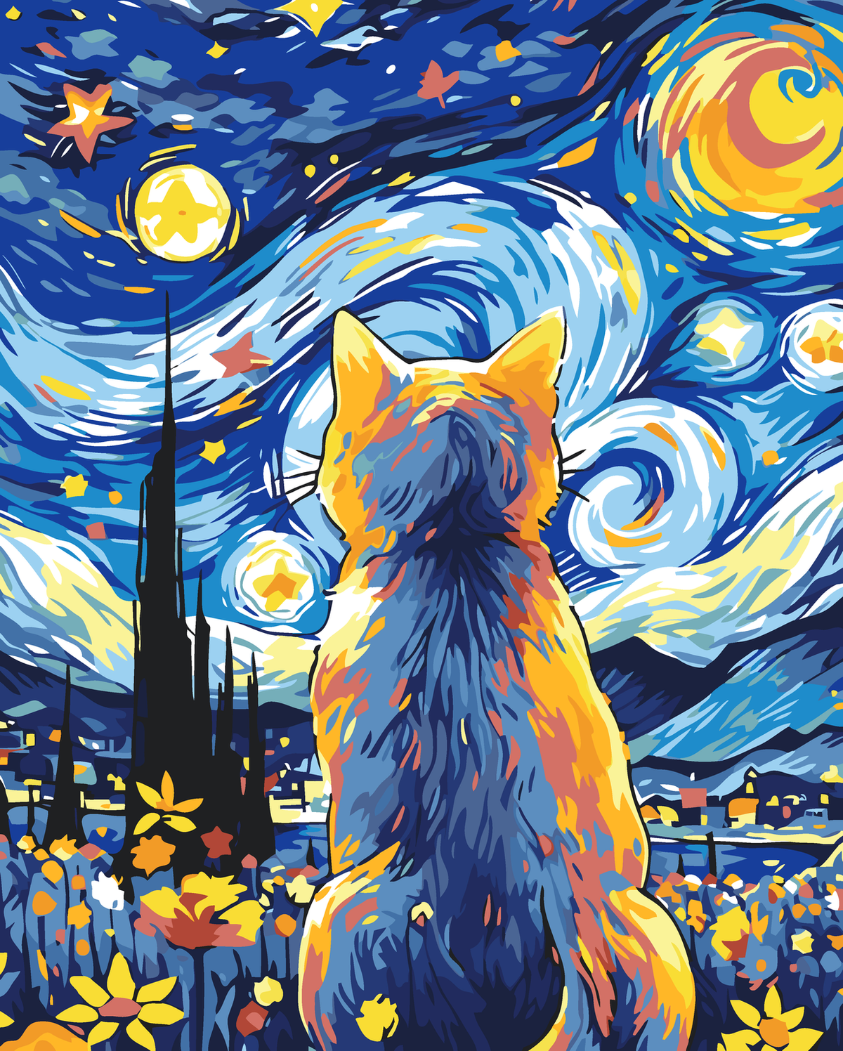 Cosmic Cat Under a Swirling Sky original diamond painting artwork