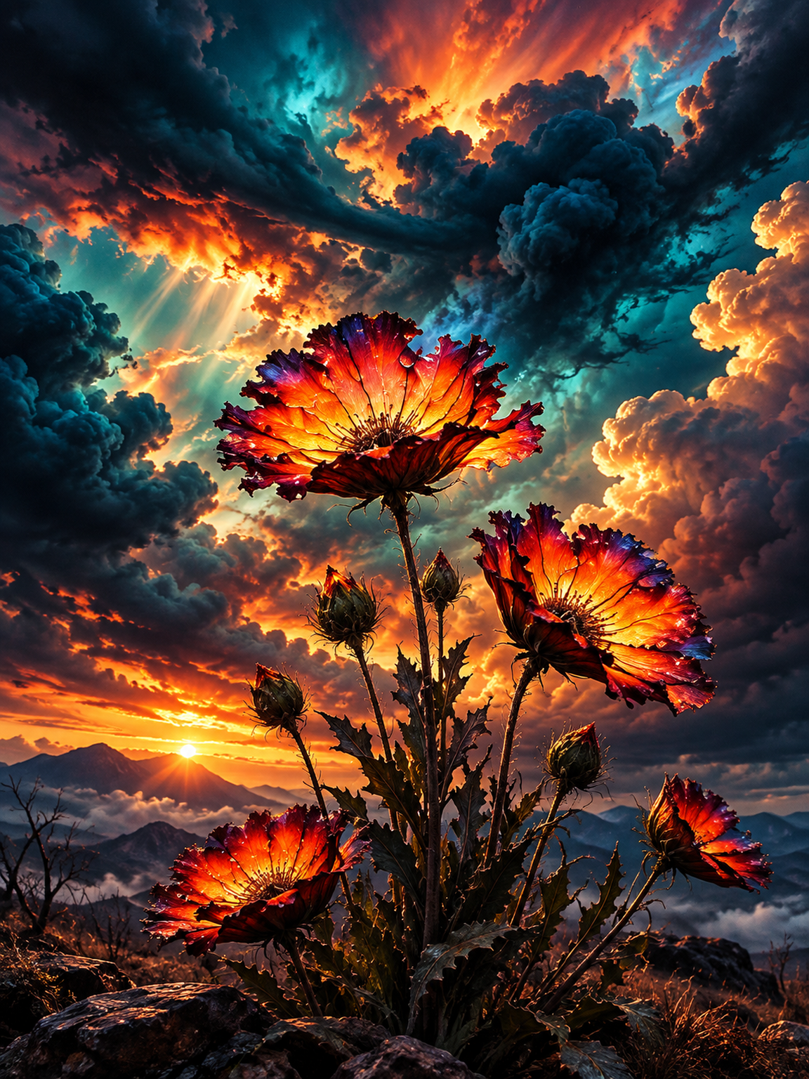 Ember Flowers at Sunset original diamond painting artwork